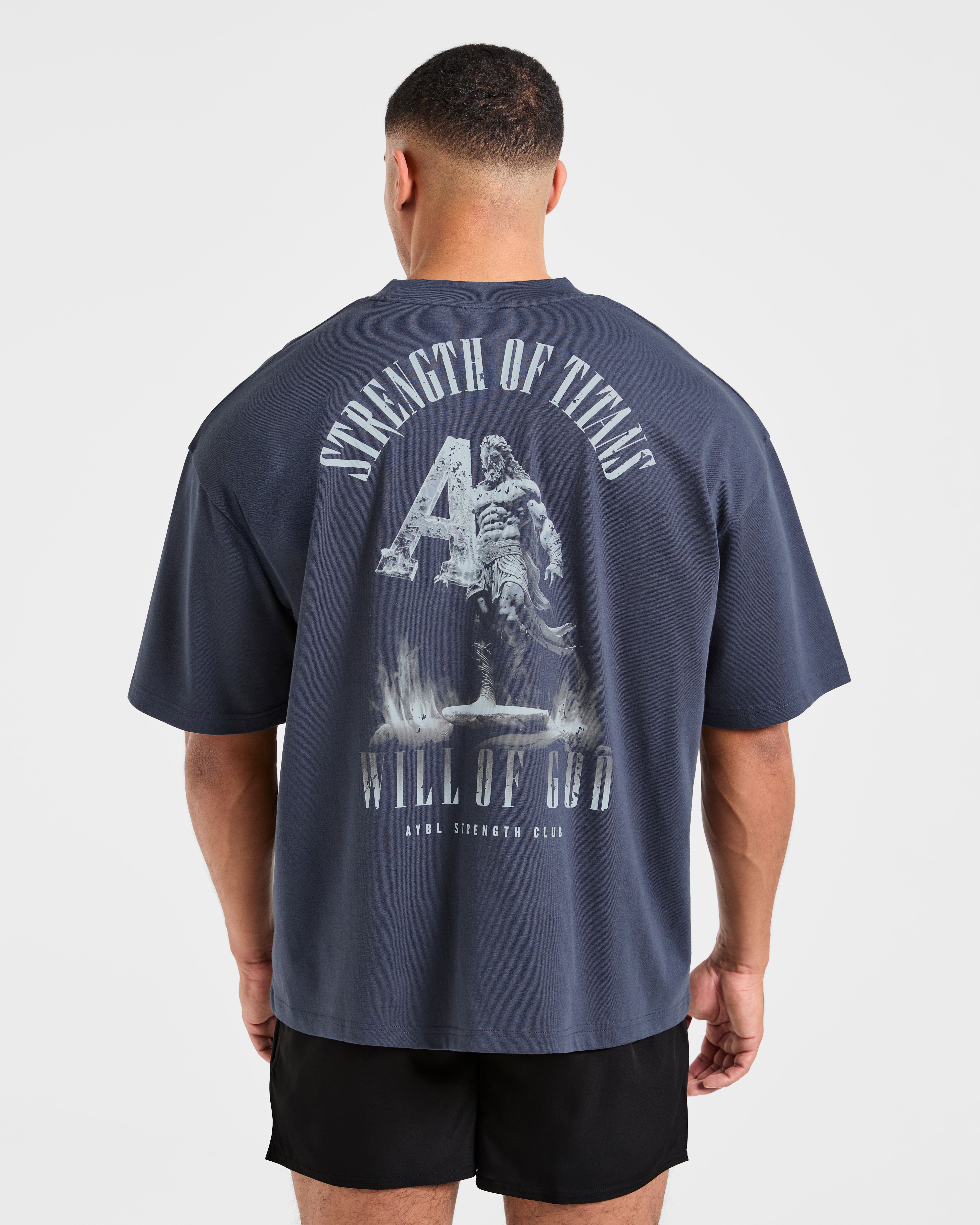Strength Of Titans Oversized T Shirt - Deep Ocean Blue