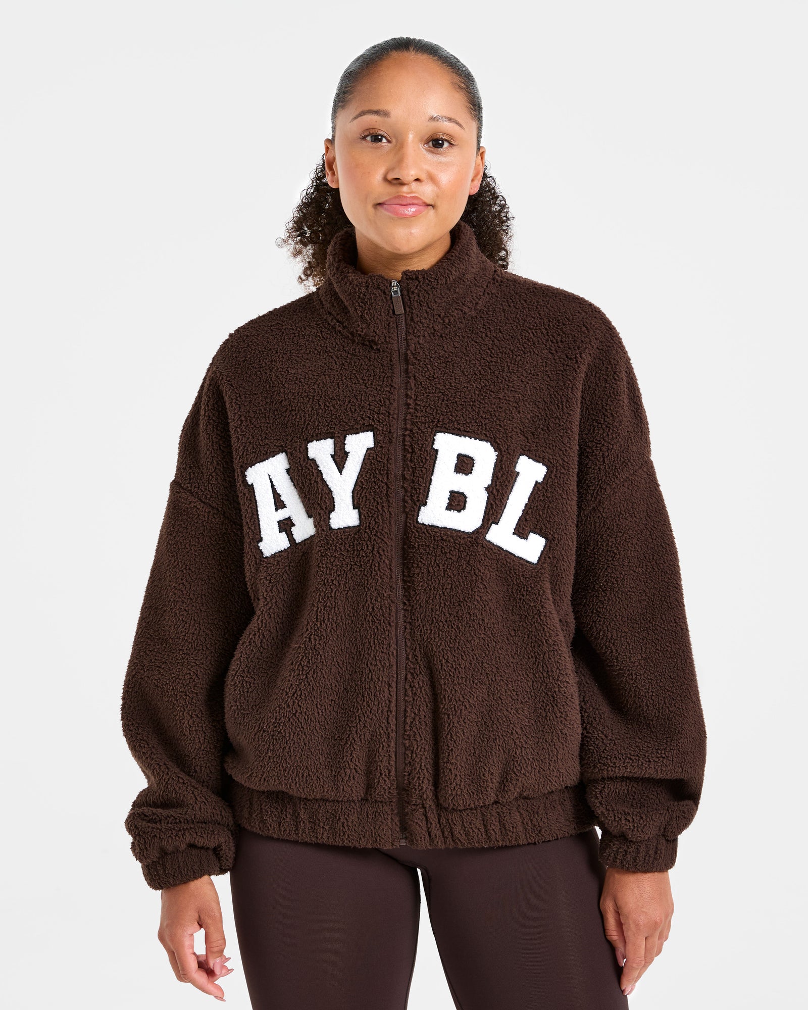 JD Varsity Oversized Fleece Zip Up Jacket - Cocoa Brown (Copy)