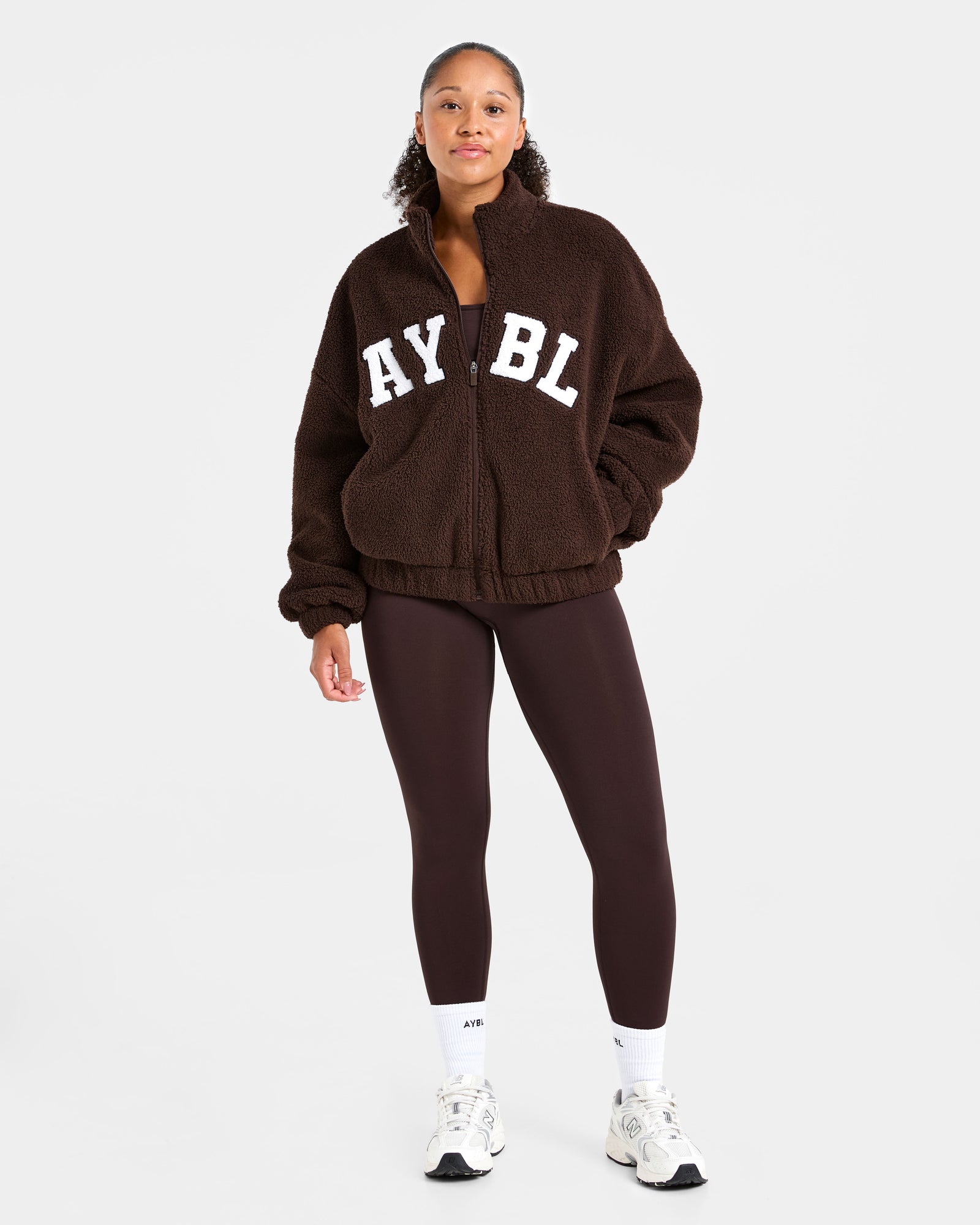 JD Varsity Oversized Fleece Zip Up Jacket - Cocoa Brown (Copy)