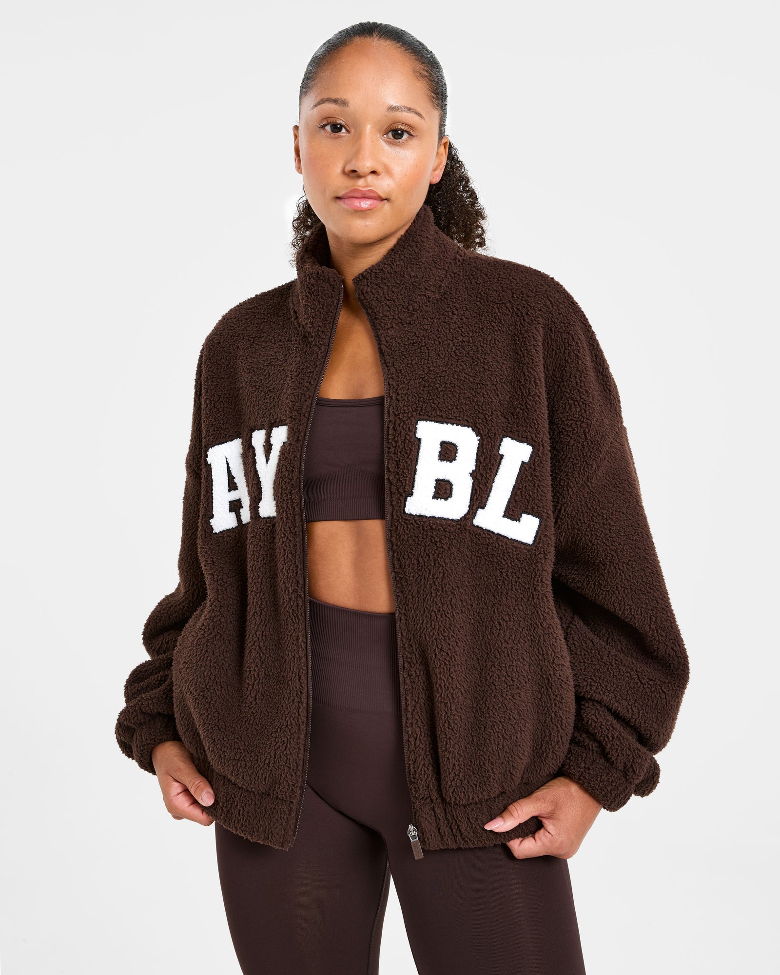 JD Varsity Oversized Fleece Zip Up Jacket - Cocoa Brown (Copy)