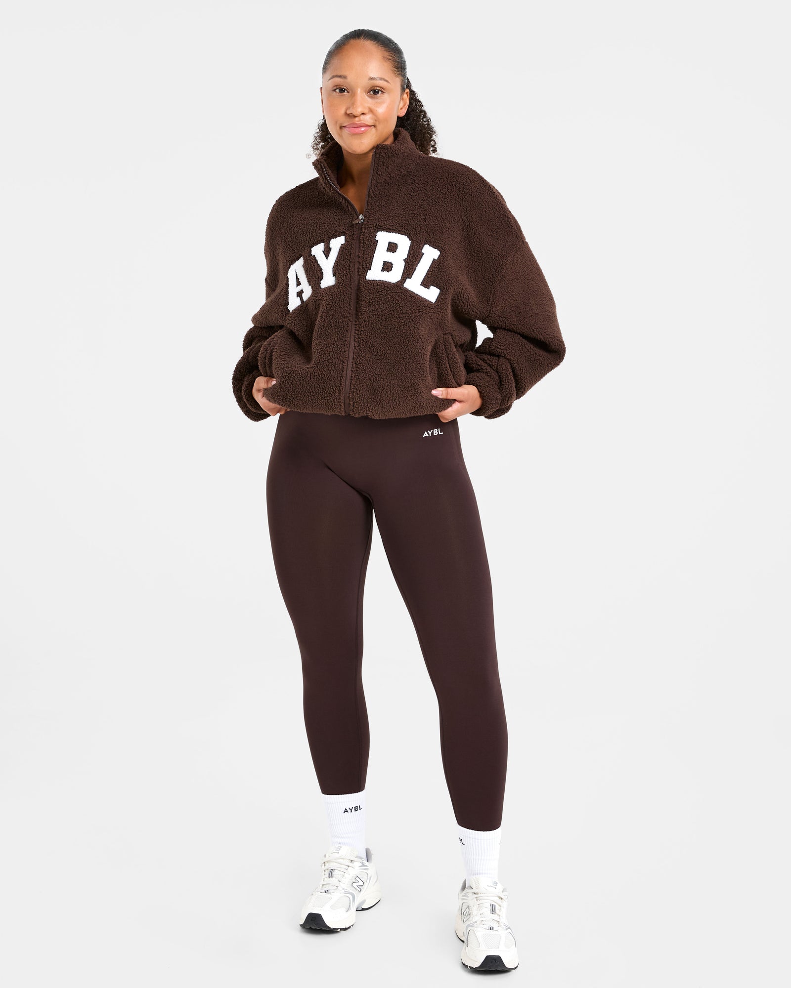 JD Varsity Oversized Fleece Zip Up Jacket - Cocoa Brown (Copy)