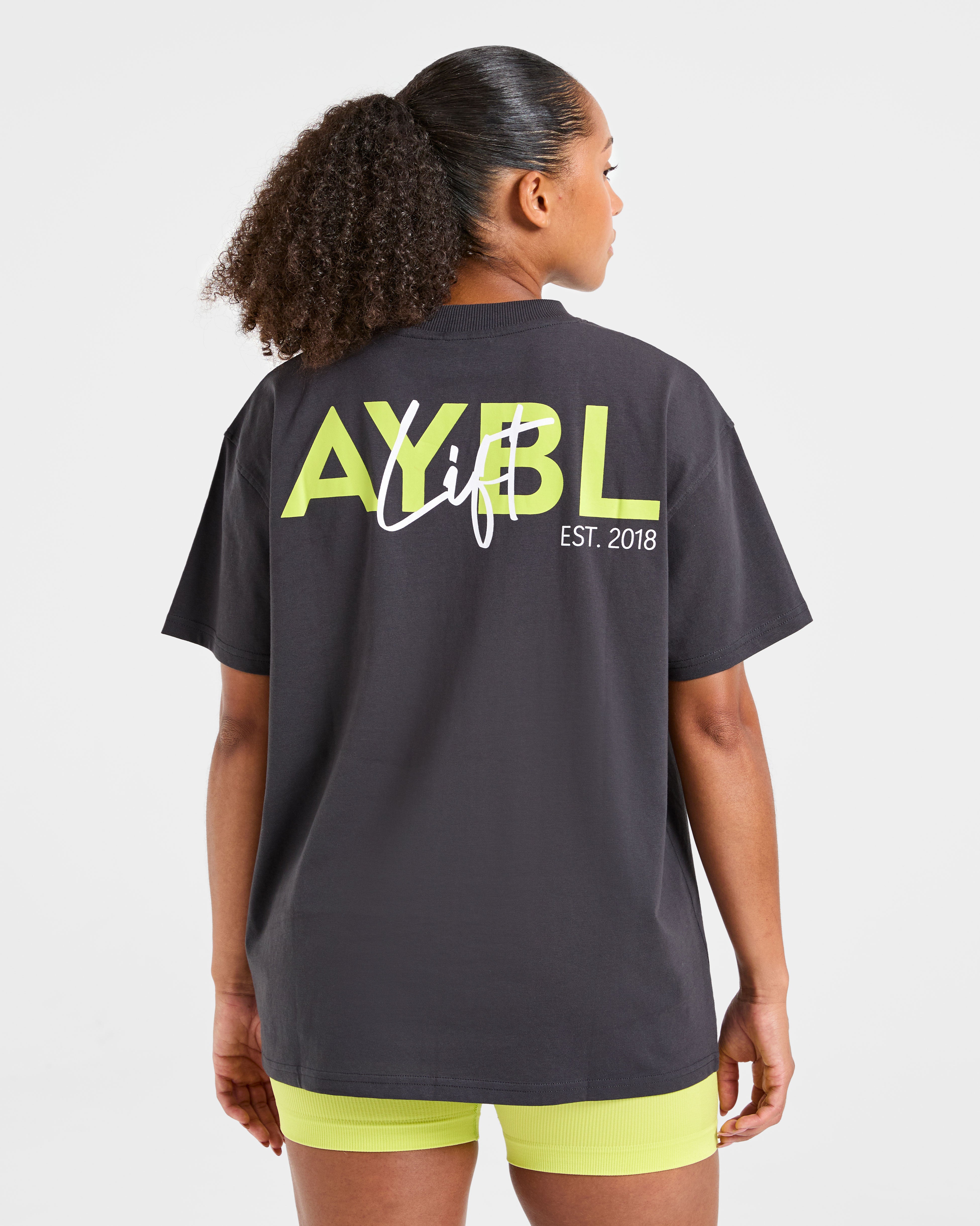 Lift Graphic Oversized T Shirt - Charcoal/Lime