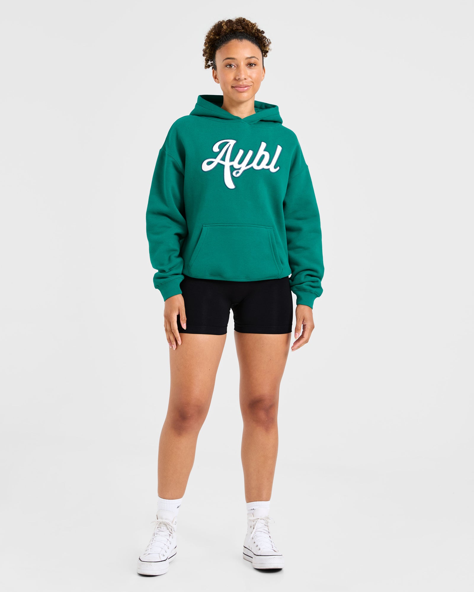 Script Embroidered Oversized Hoodie - Sports Green