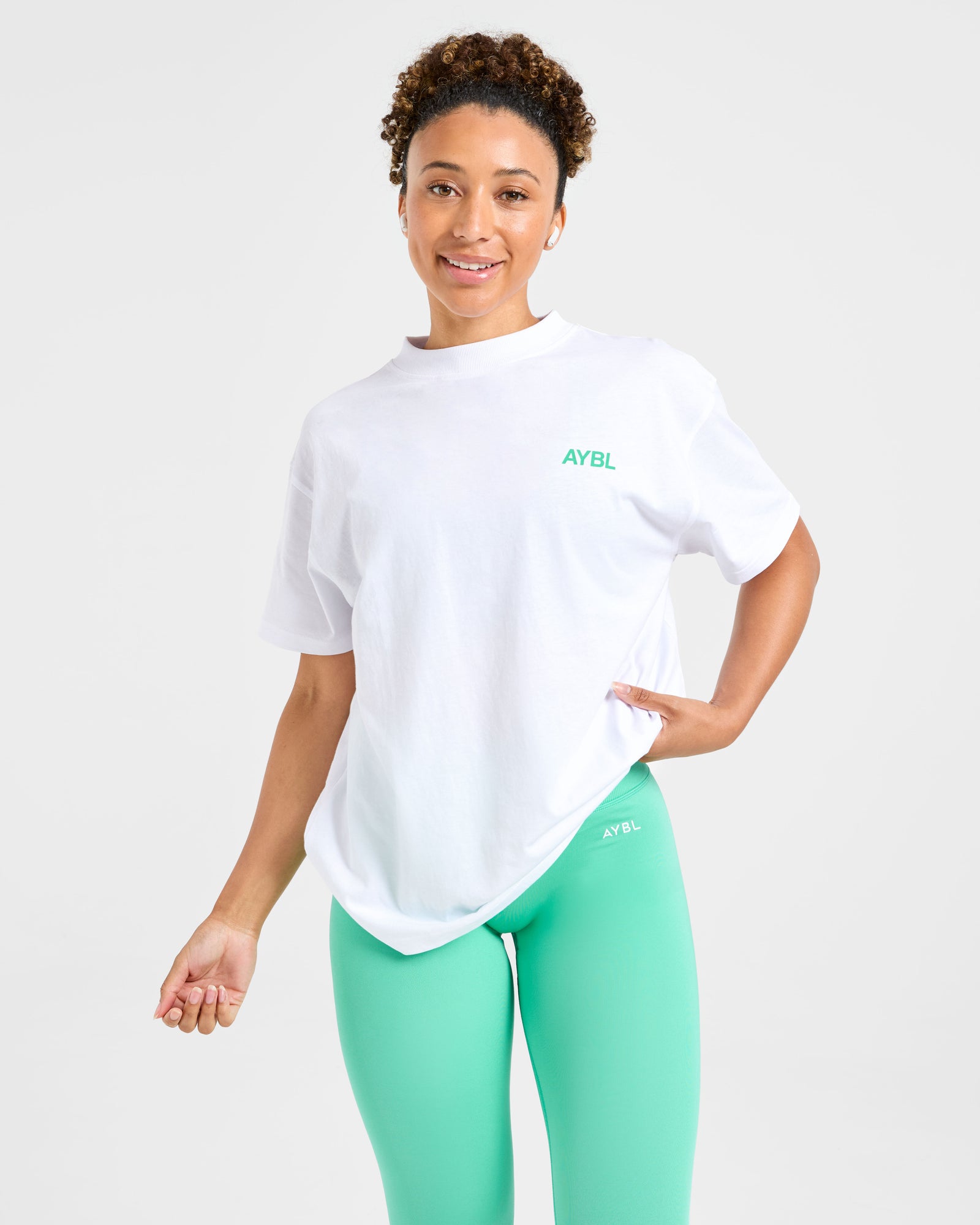AYBL Sports Club Oversized T Shirt - White/Racing Green
