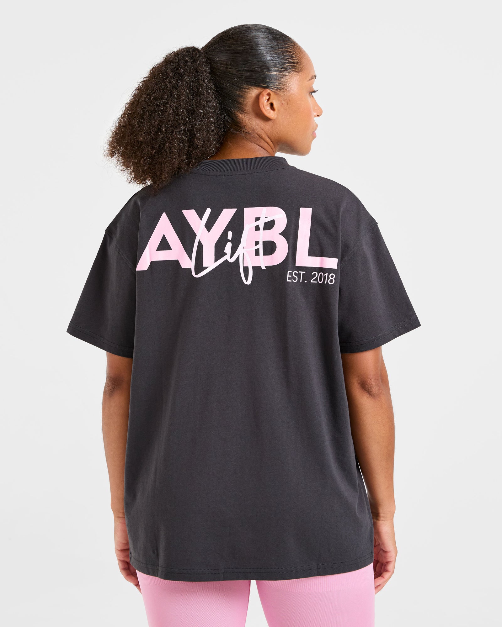 Lift Graphic Oversized T Shirt - Charcoal/Pink