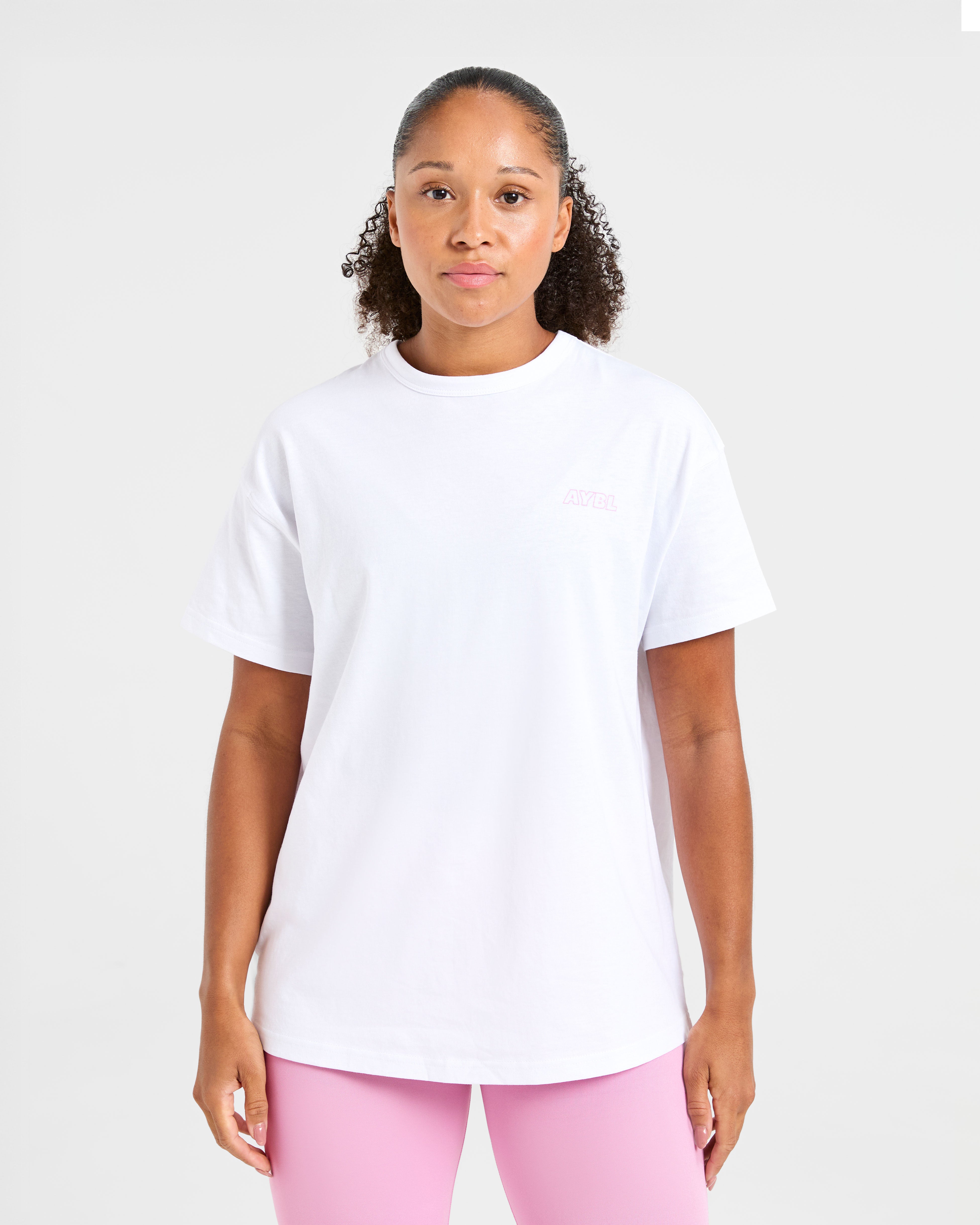 Strength Starts Here Oversized T Shirt - White/Pink
