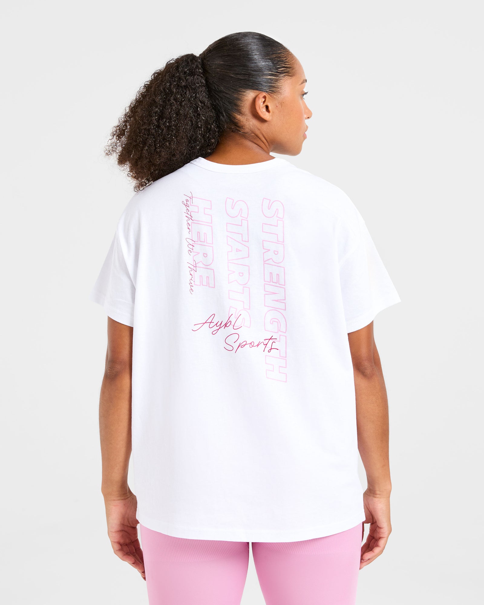 Strength Starts Here Oversized T Shirt - White/Pink