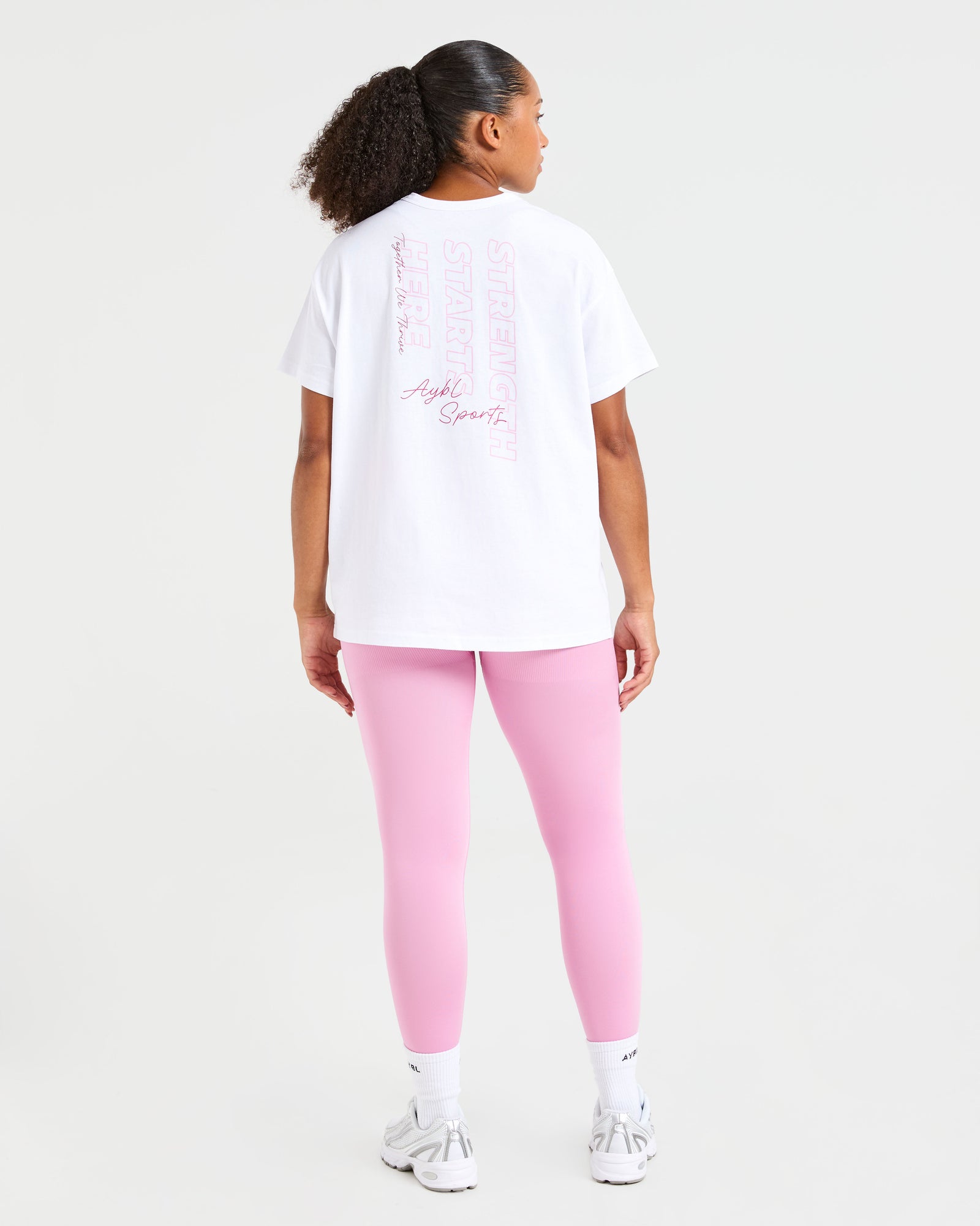 Strength Starts Here Oversized T Shirt - White/Pink