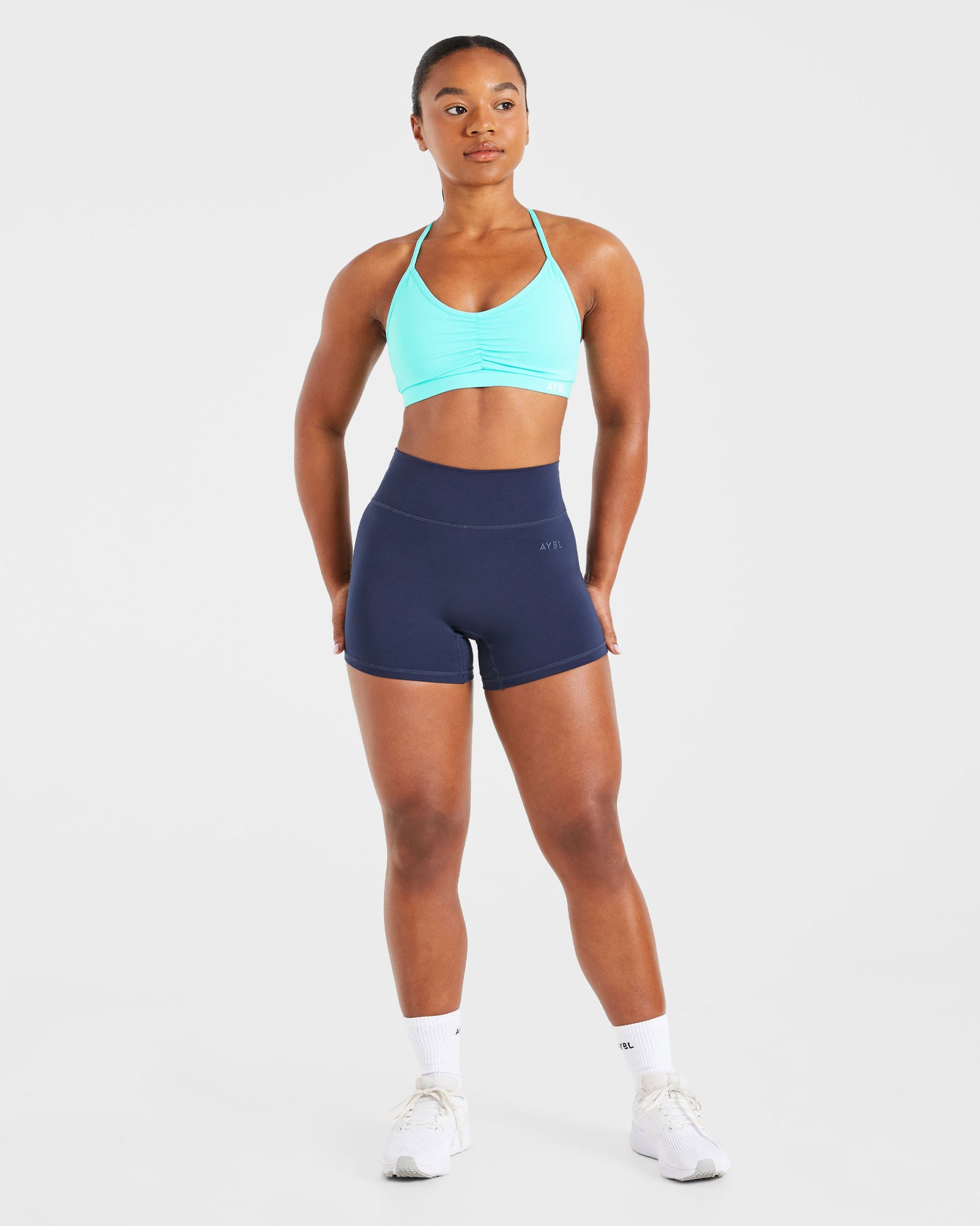 Essential Ruched Sports Bra - Aqua Blue