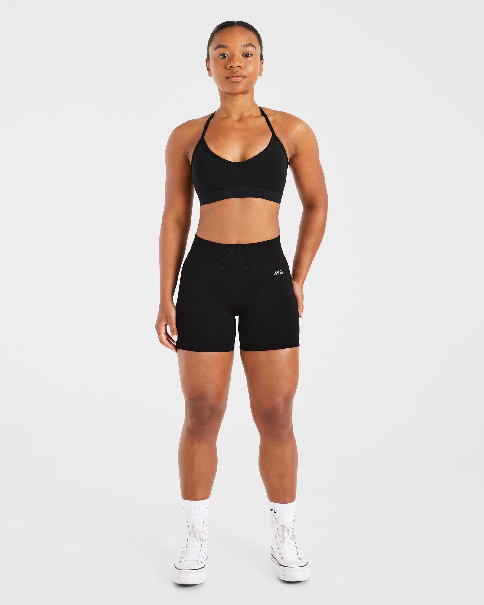 Essential V Neck Strappy Sports Bra - Black