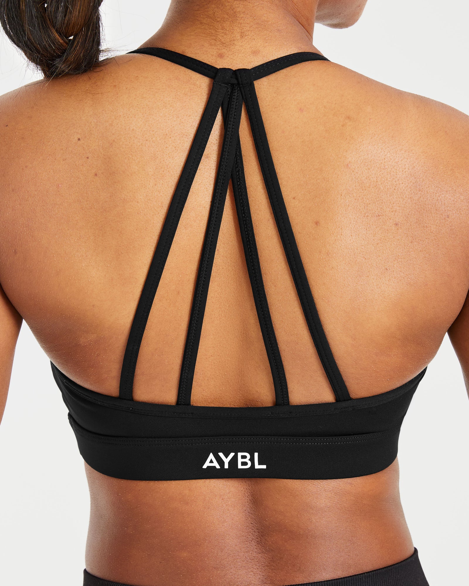Essential V Neck Strappy Sports Bra - Black