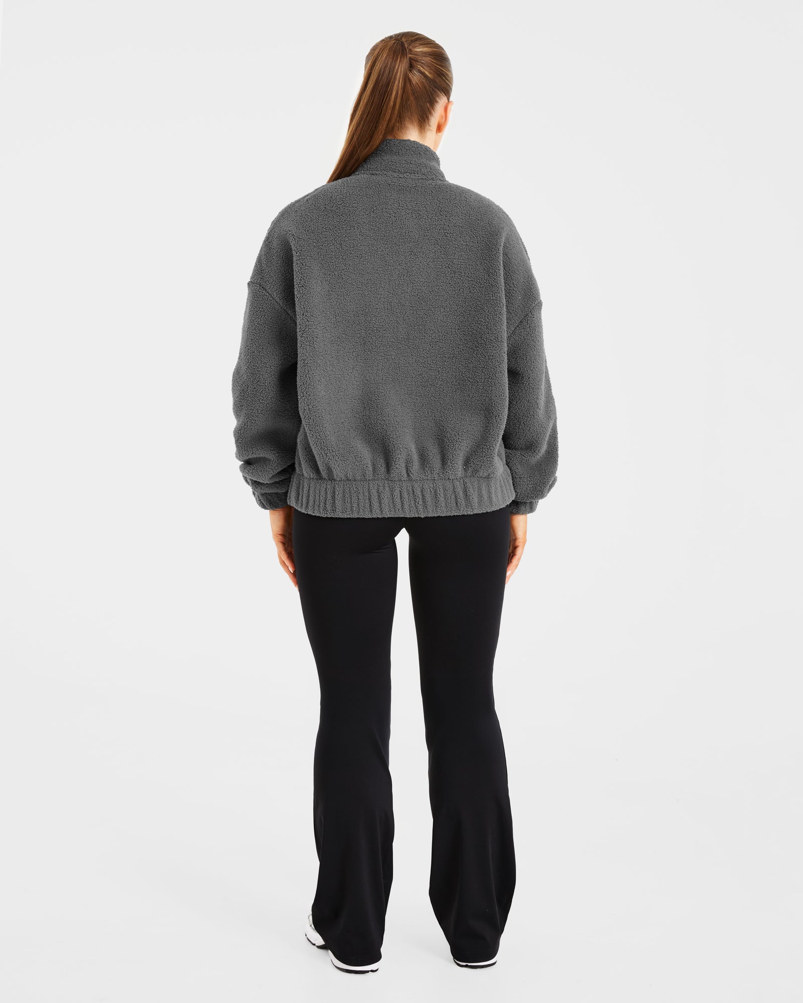 Varsity Oversized Fleece Zip Up Jacket - Charcoal