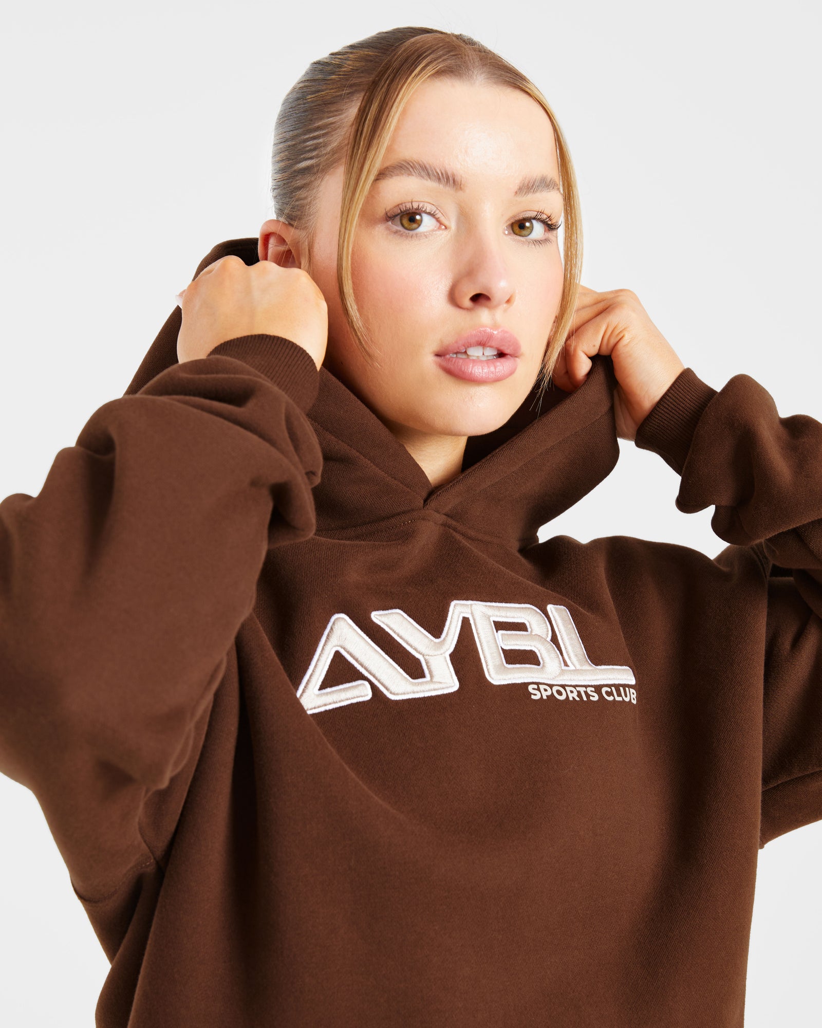 Retro Embroidered Oversized Hoodie - Brown