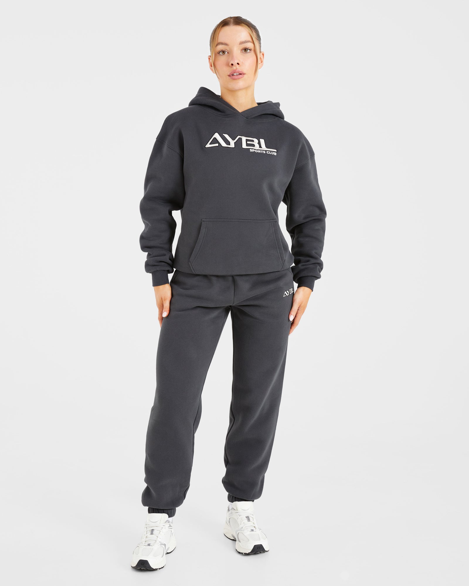 Retro Embroidered Oversized Hoodie - Charcoal