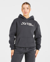 Retro Embroidered Oversized Hoodie - Charcoal