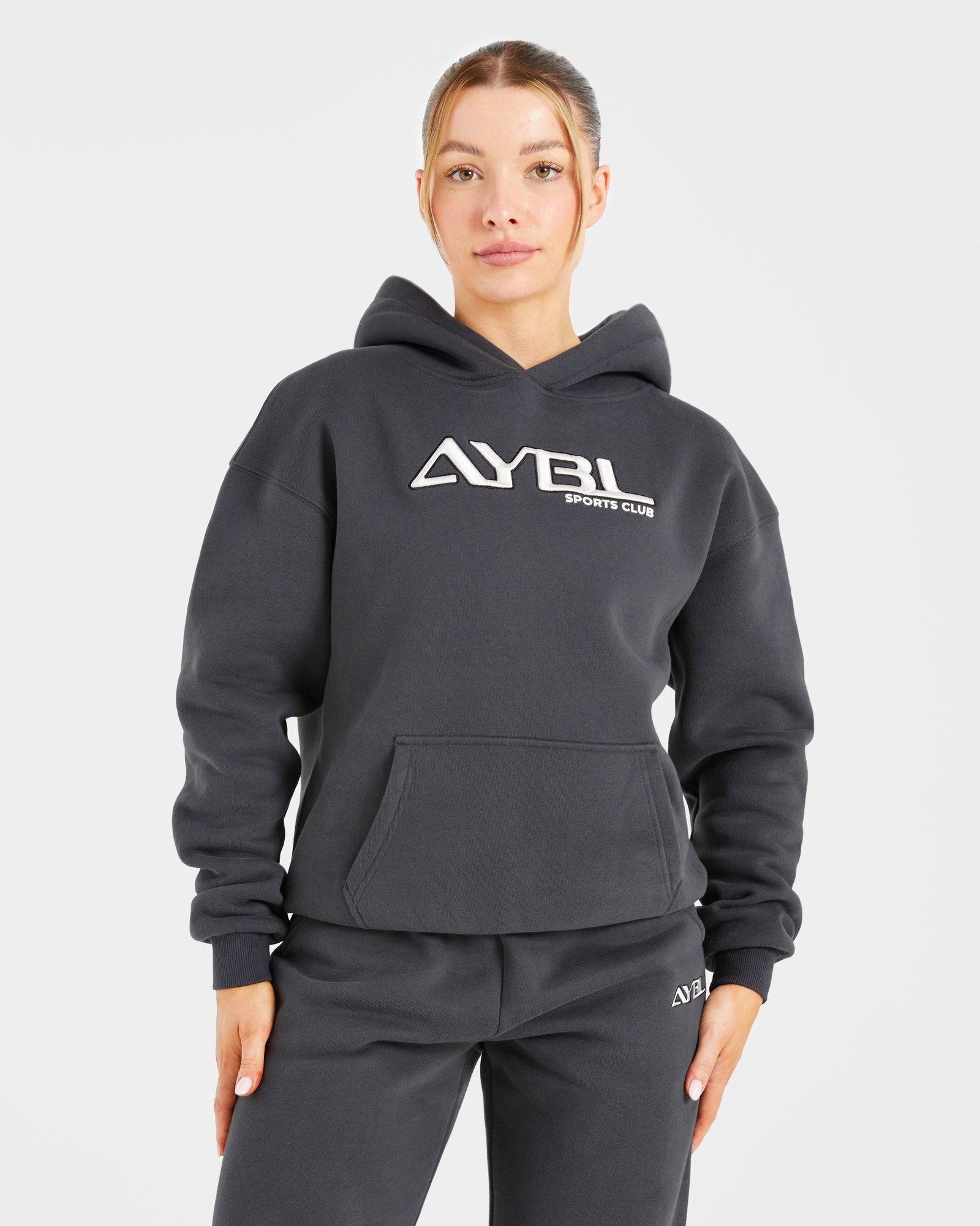 Retro Embroidered Oversized Hoodie - Charcoal