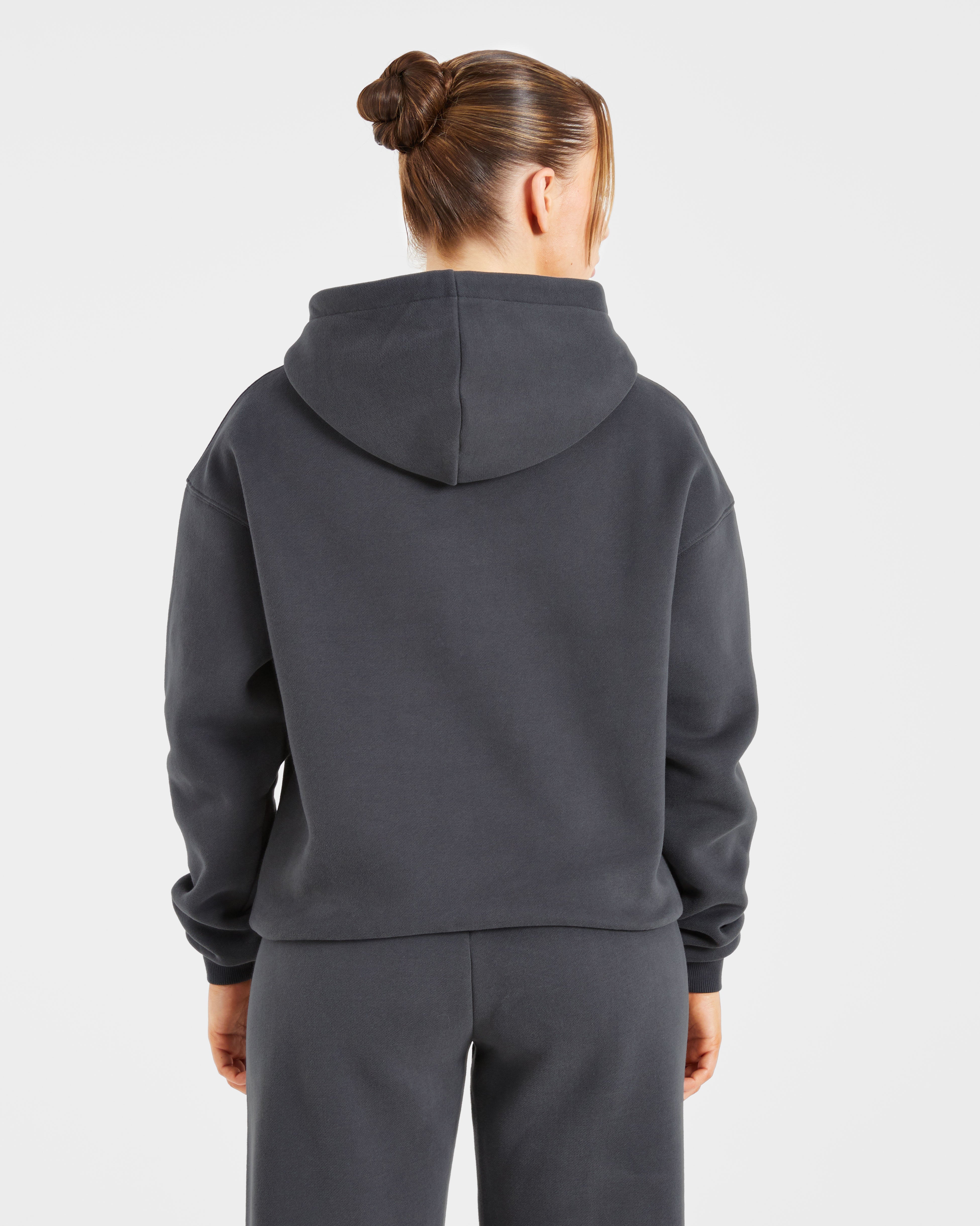 Retro Embroidered Oversized Hoodie - Charcoal