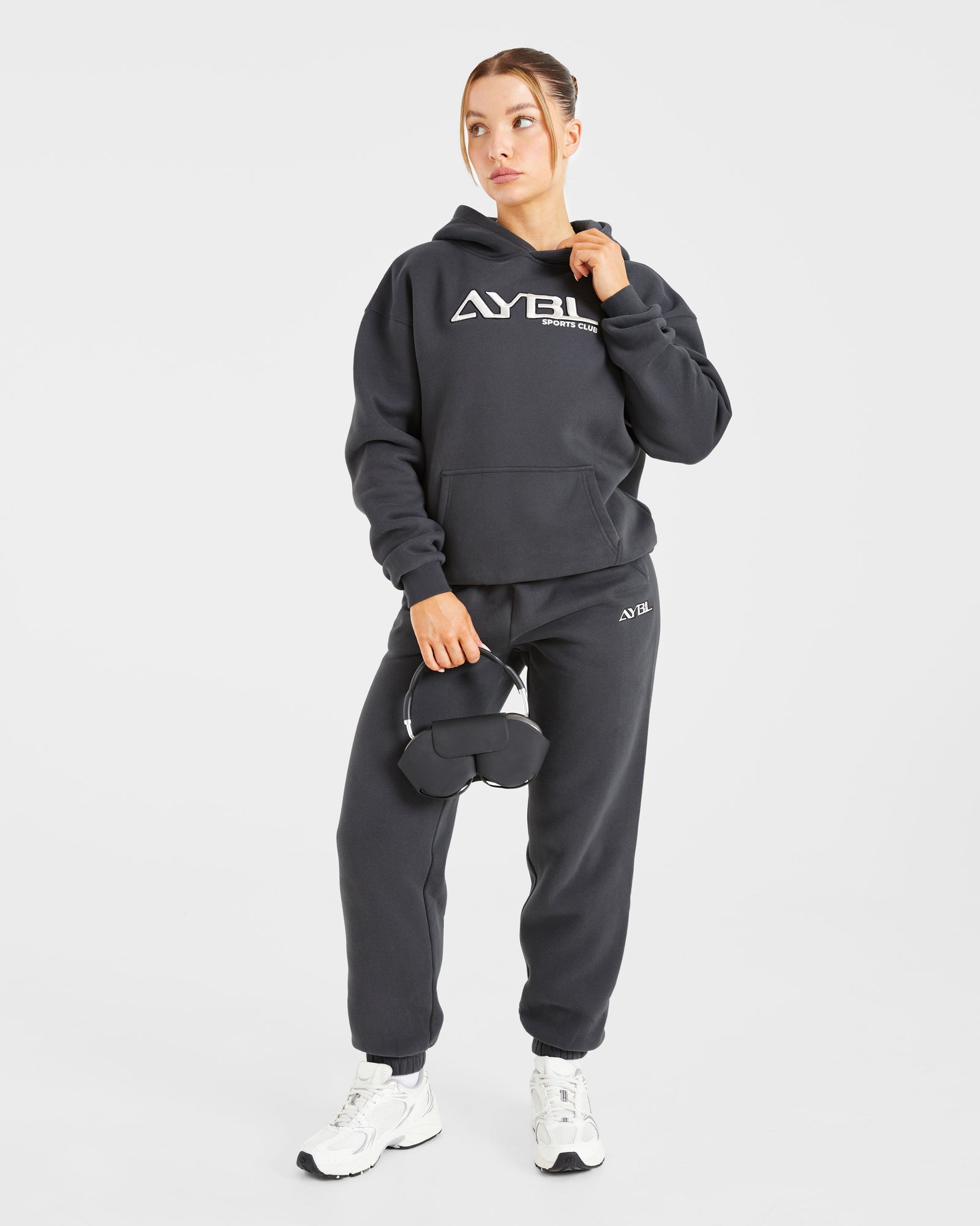 Retro Embroidered Oversized Hoodie - Charcoal