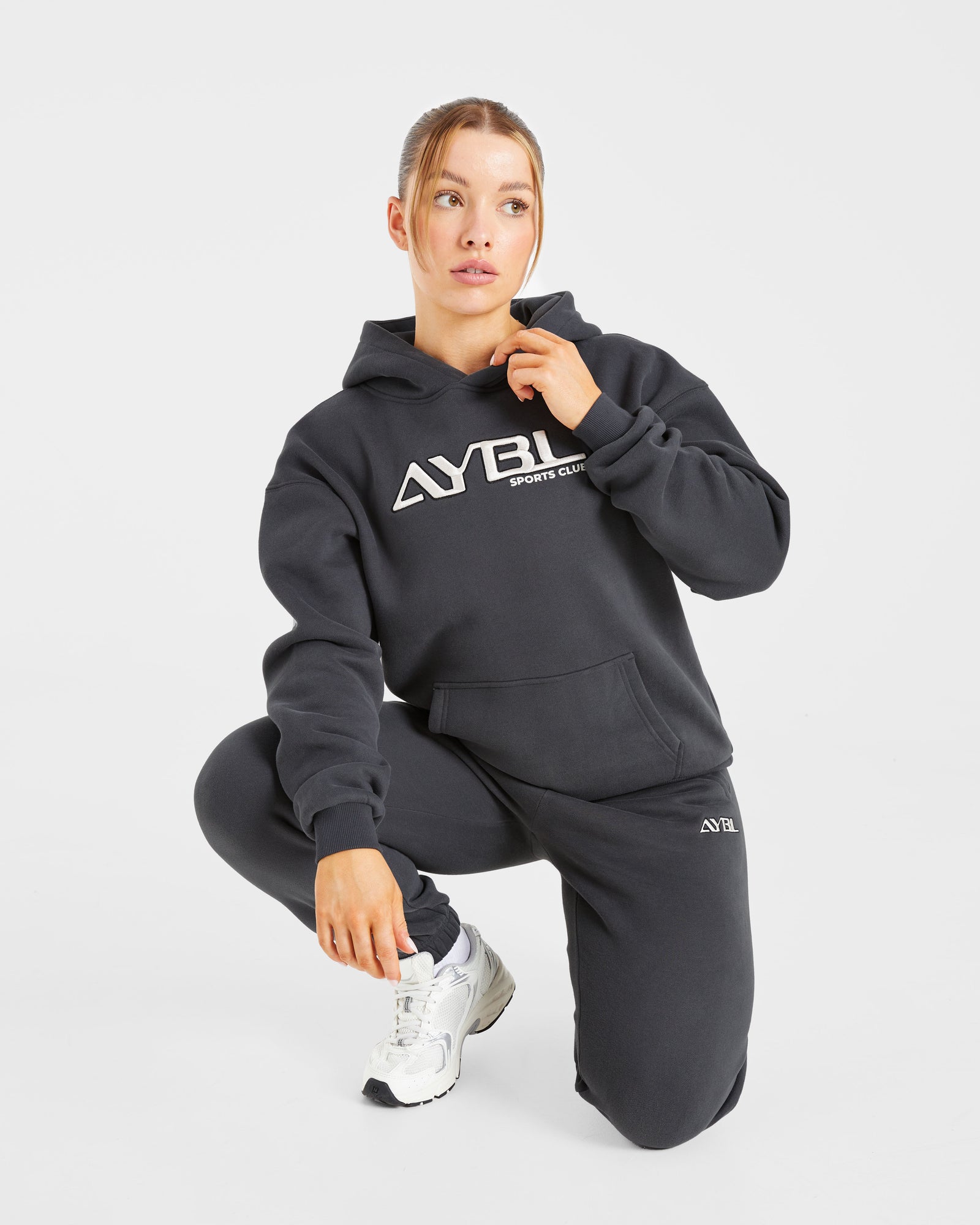 Retro Embroidered Oversized Hoodie - Charcoal