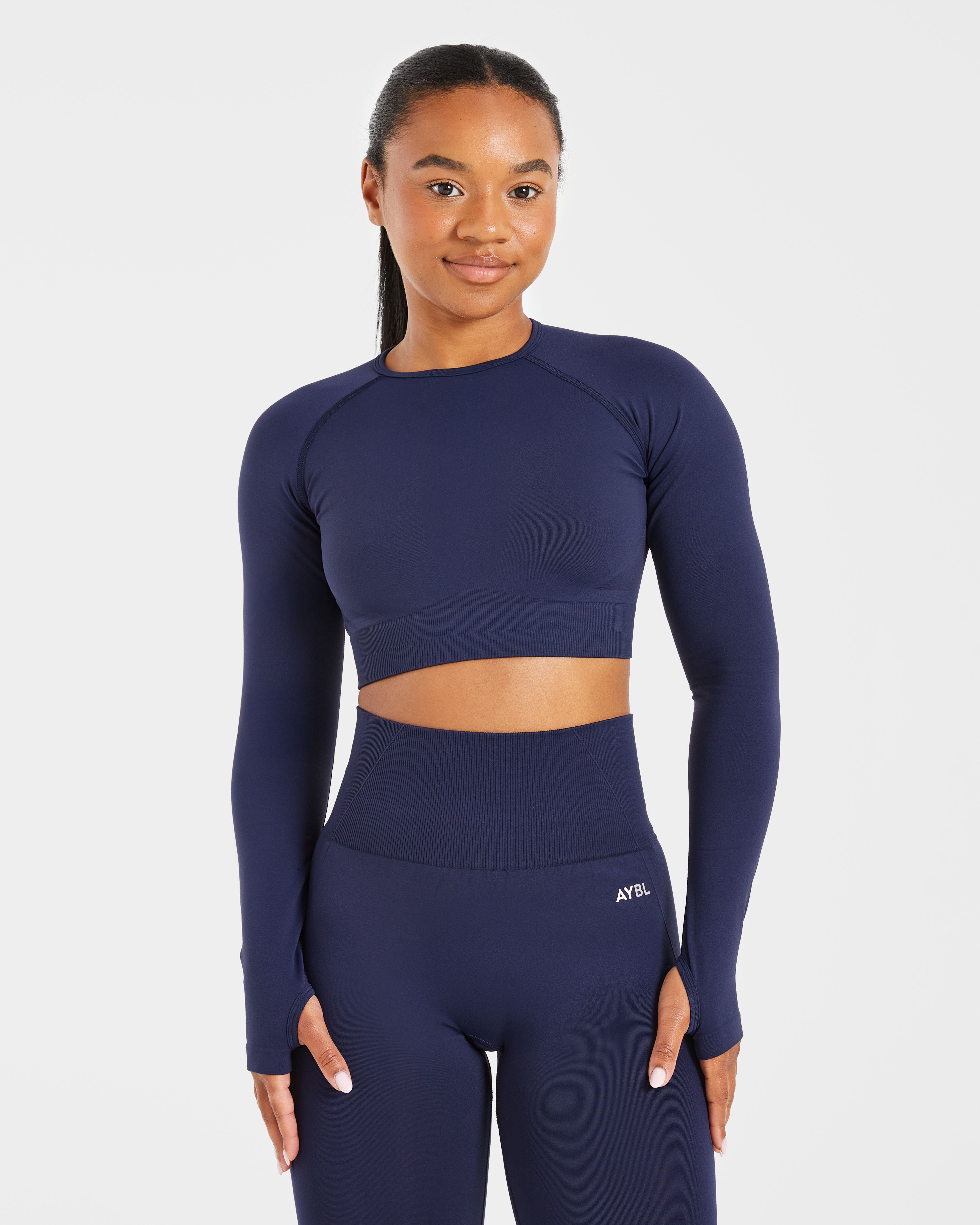 Empower Seamless Long Sleeve Crop Top - Navy