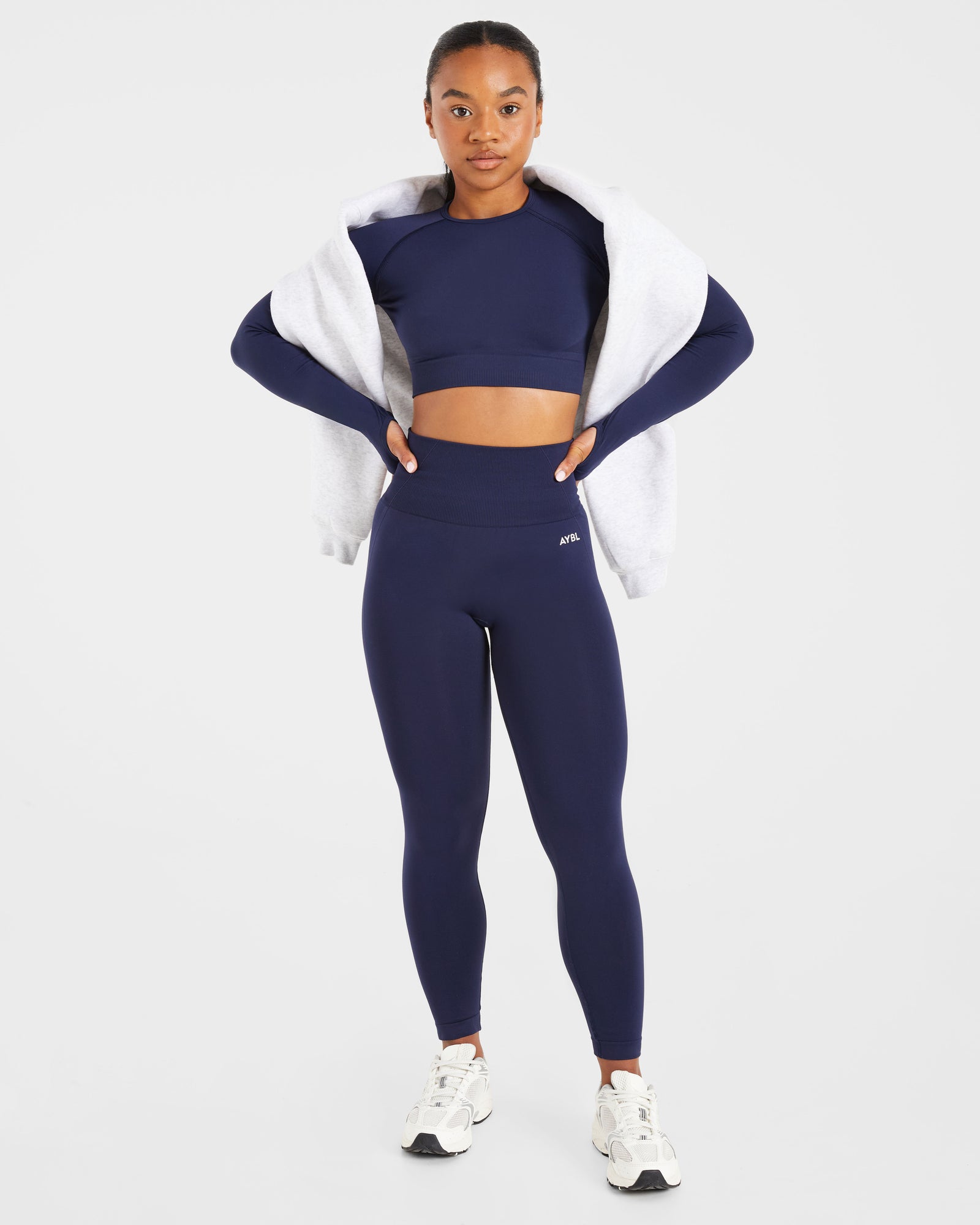 Empower Seamless Long Sleeve Crop Top - Navy