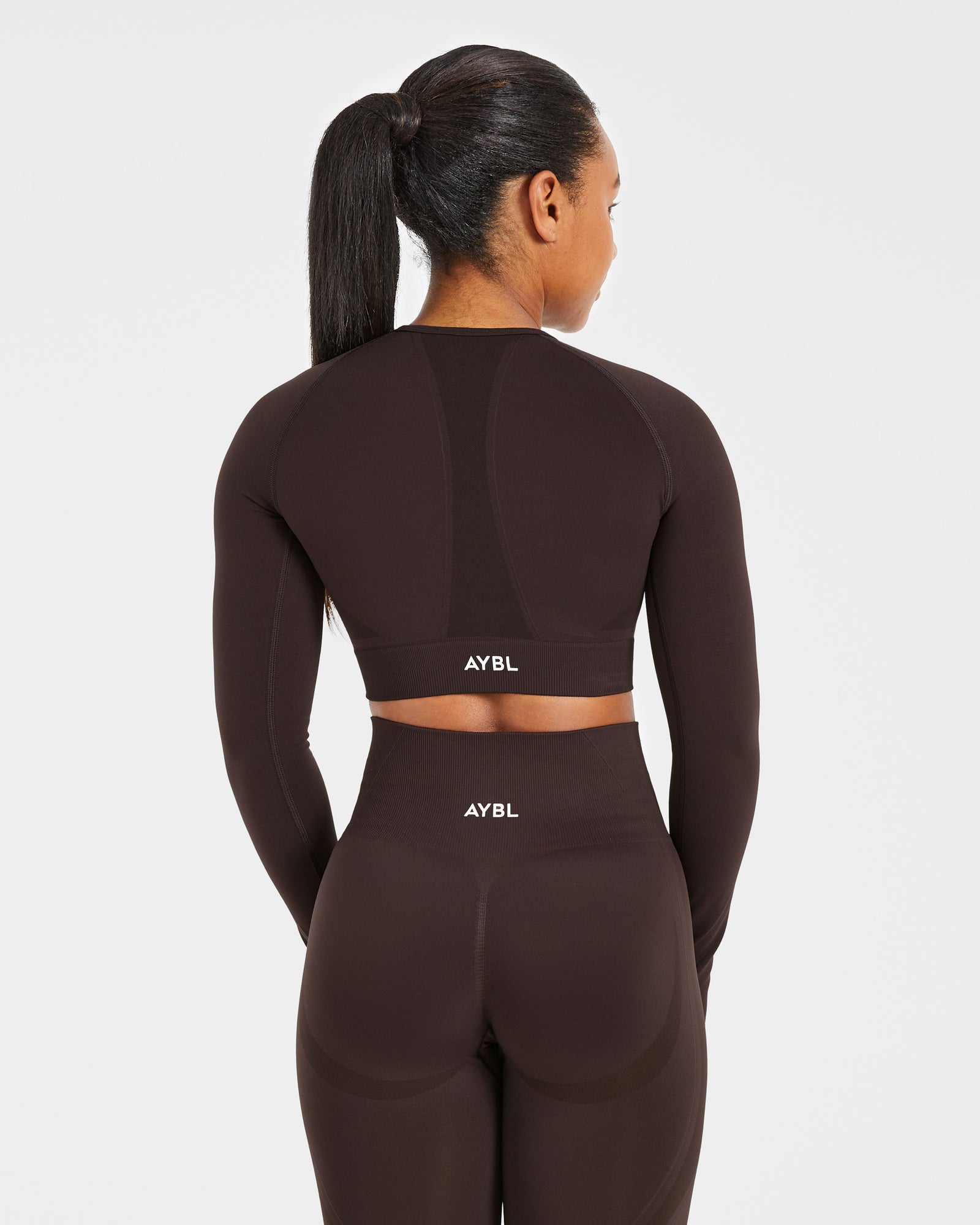 Empower naadloze crop top met lange mouwen - cacaobruin