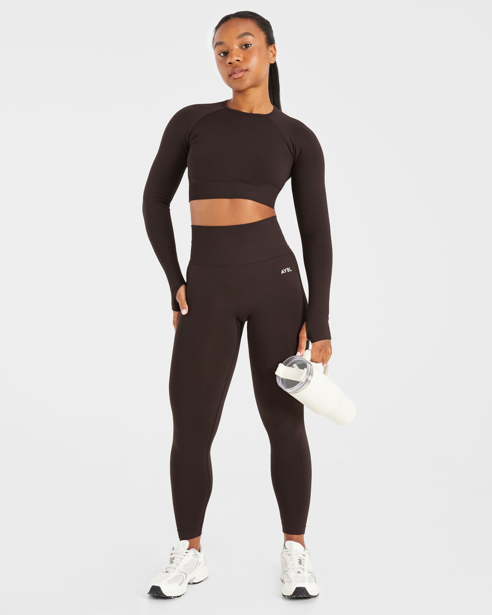 Empower naadloze crop top met lange mouwen - cacaobruin