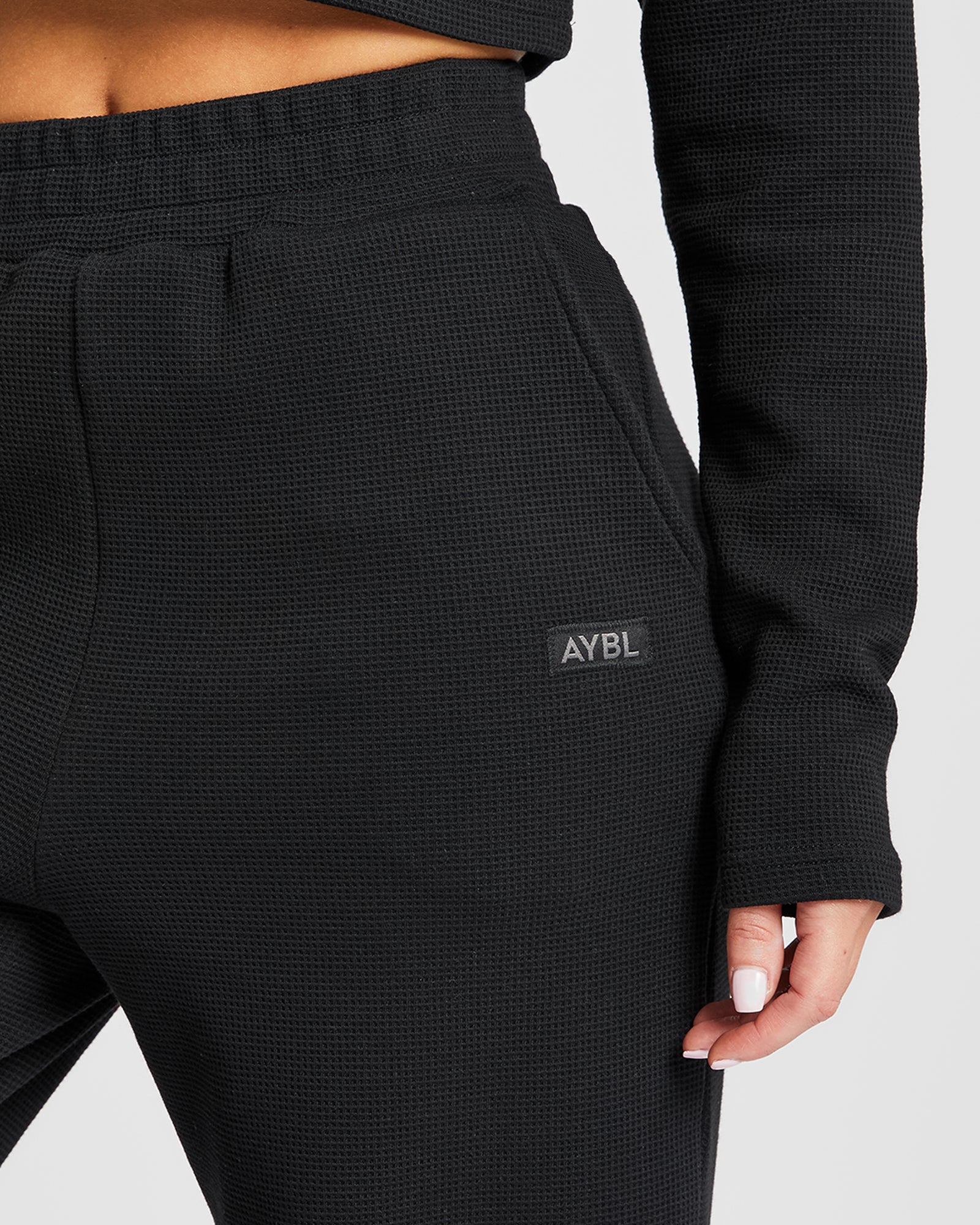 Waffle Straight Leg Joggers - Black