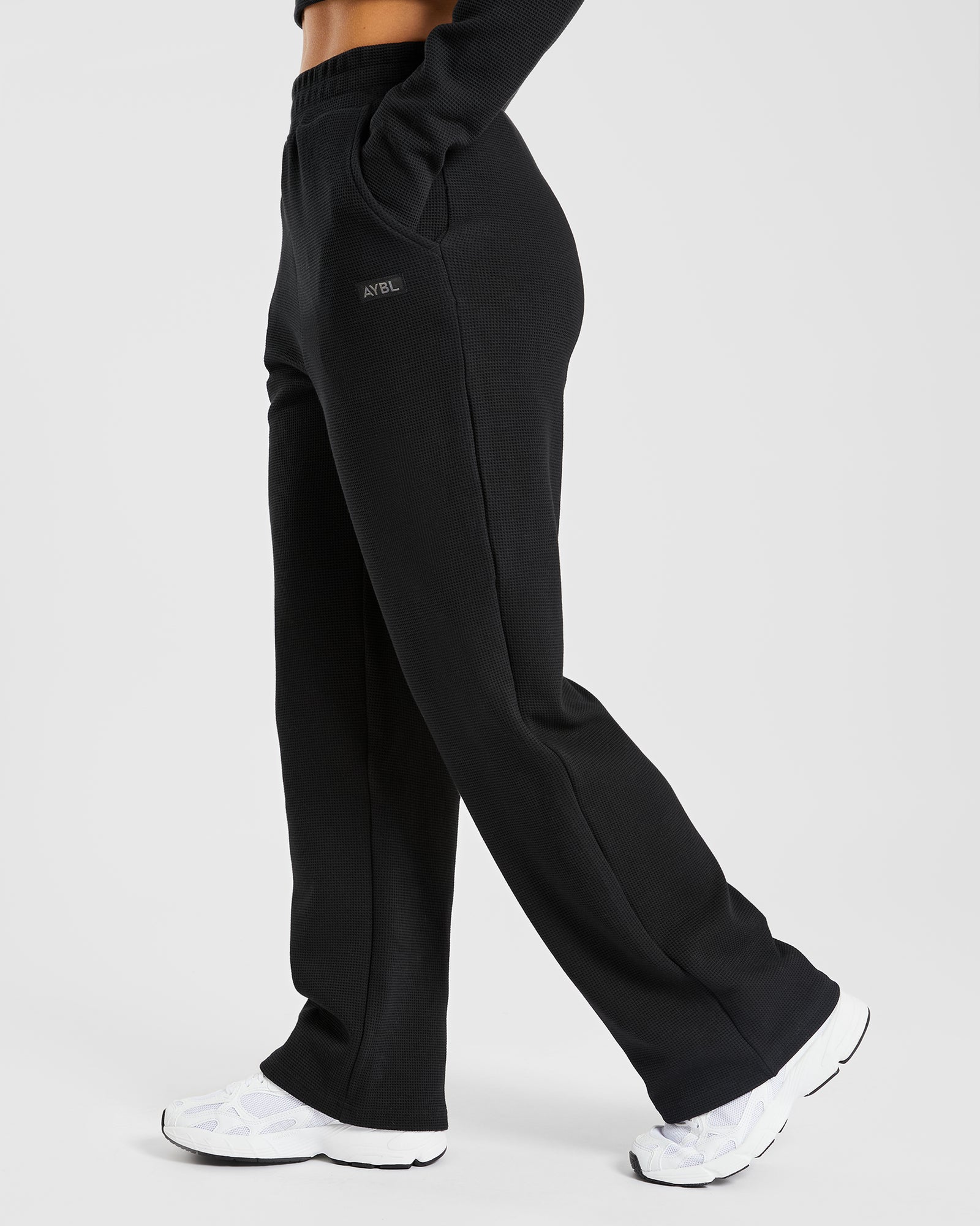 Waffle Straight Leg Joggers - Black