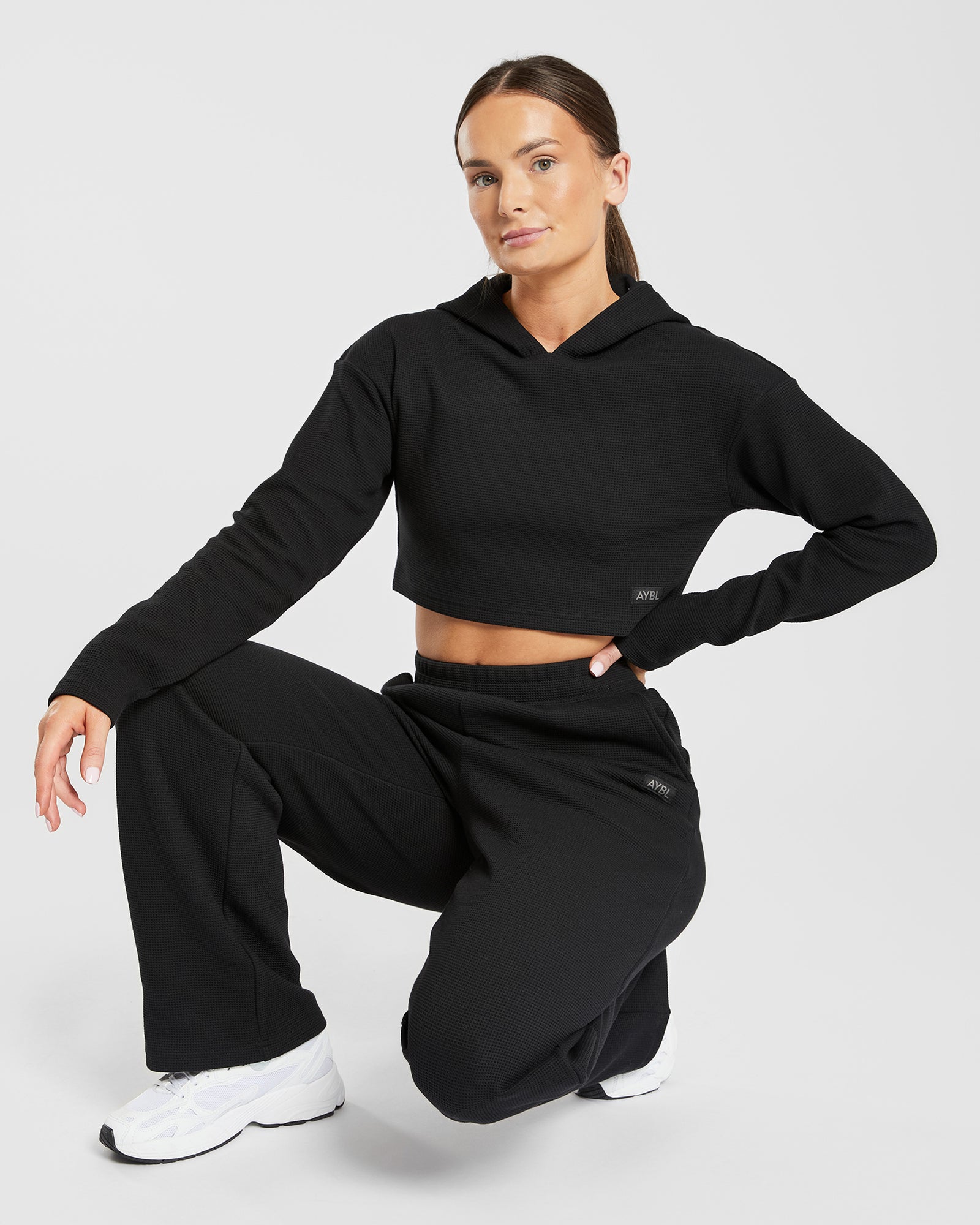 Waffle Straight Leg Joggers - Black
