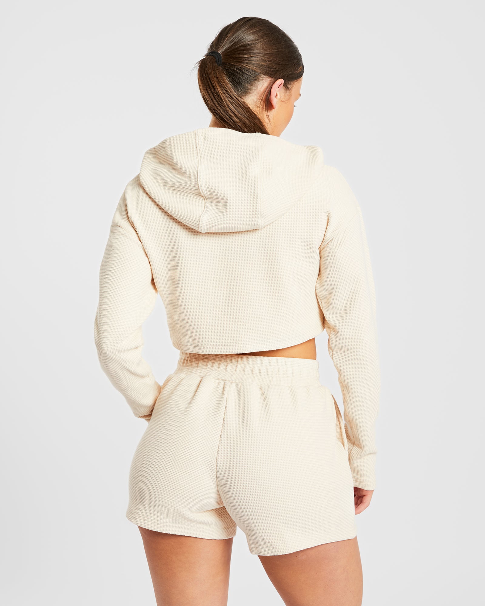 Waffel-Crop-Hoodie – Beige