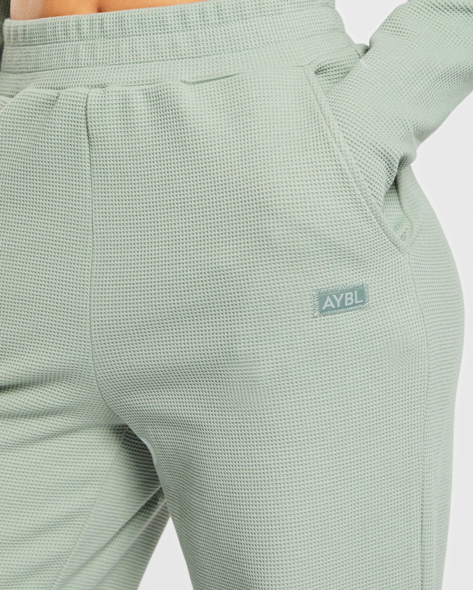 Pantalon de jogging droit gaufré - Vert sauge
