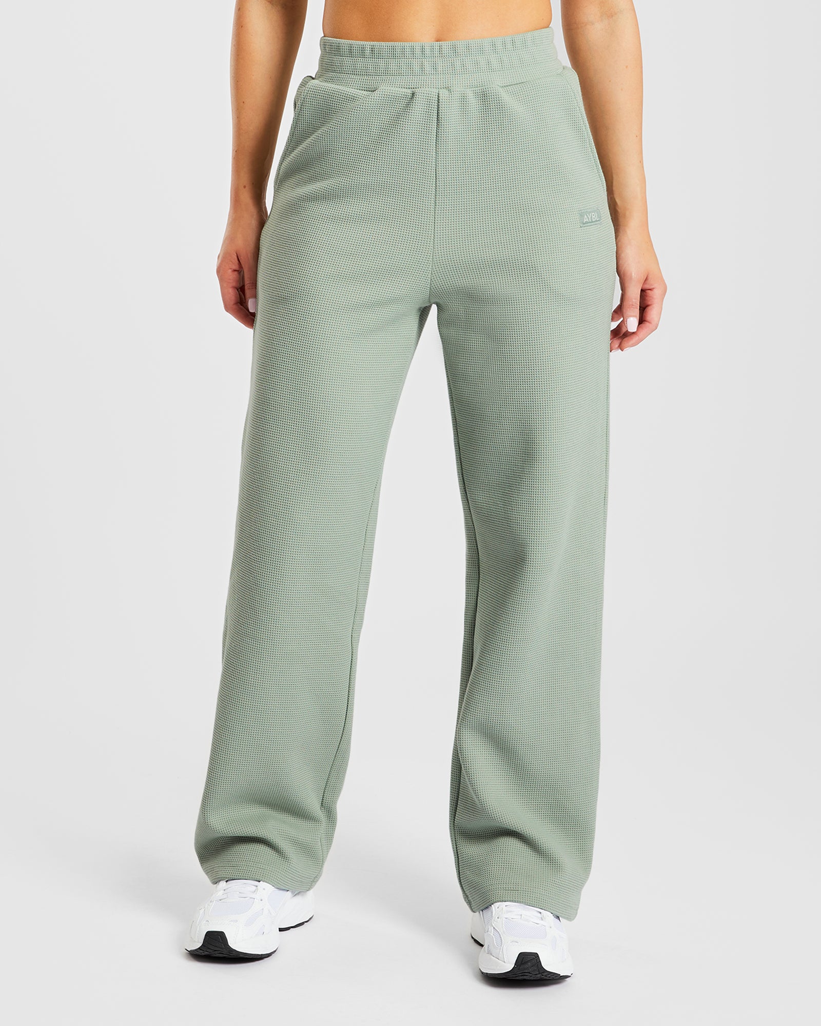 Pantalon de jogging droit gaufré - Vert sauge