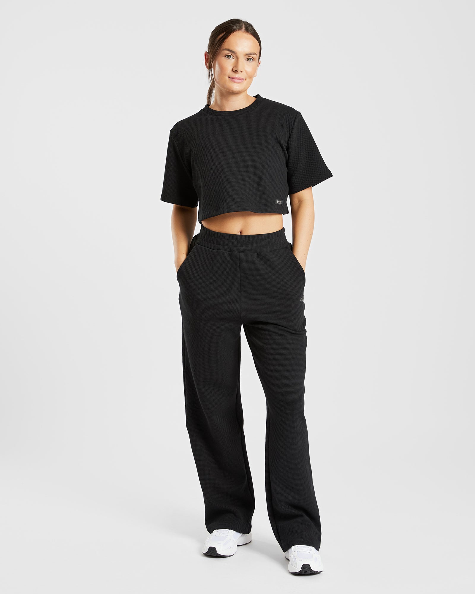 Waffle Boxy Crop Top - Black