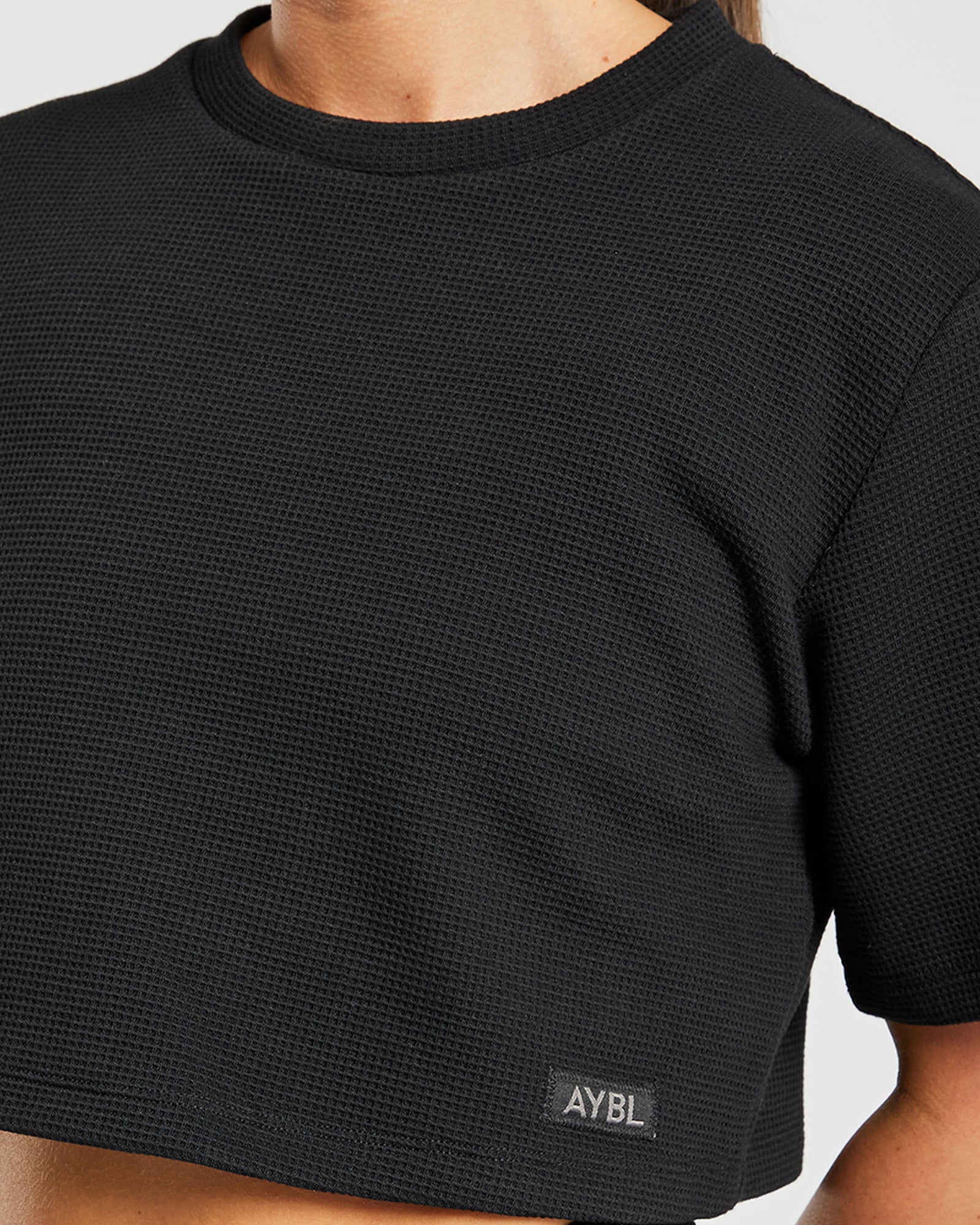 Waffle Boxy Crop Top - Black