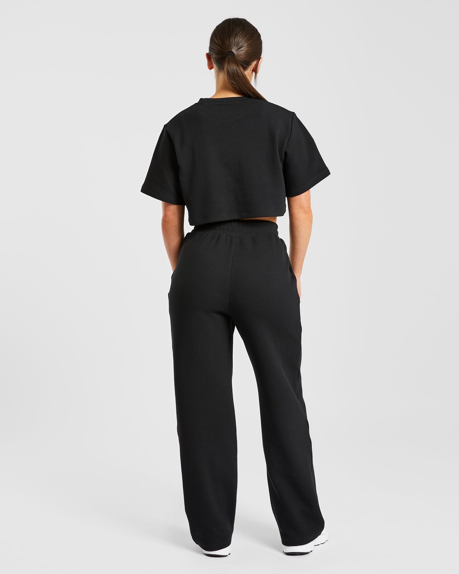 Waffle Boxy Crop Top - Black