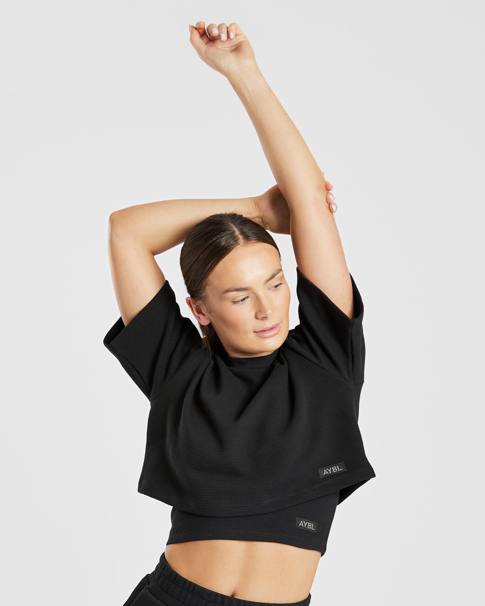 Waffle Boxy Crop Top - Black