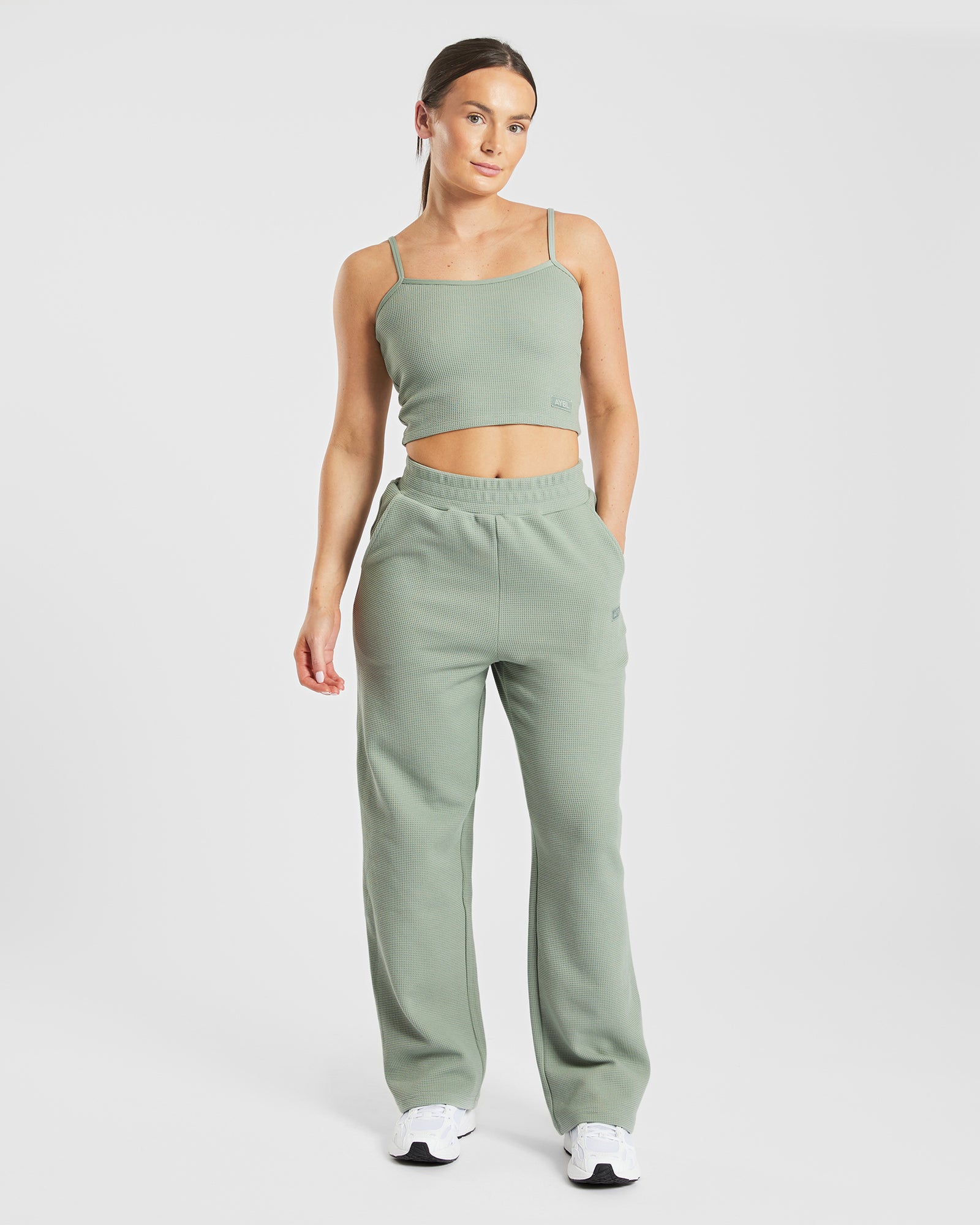 Pantalon de jogging droit gaufré - Vert sauge