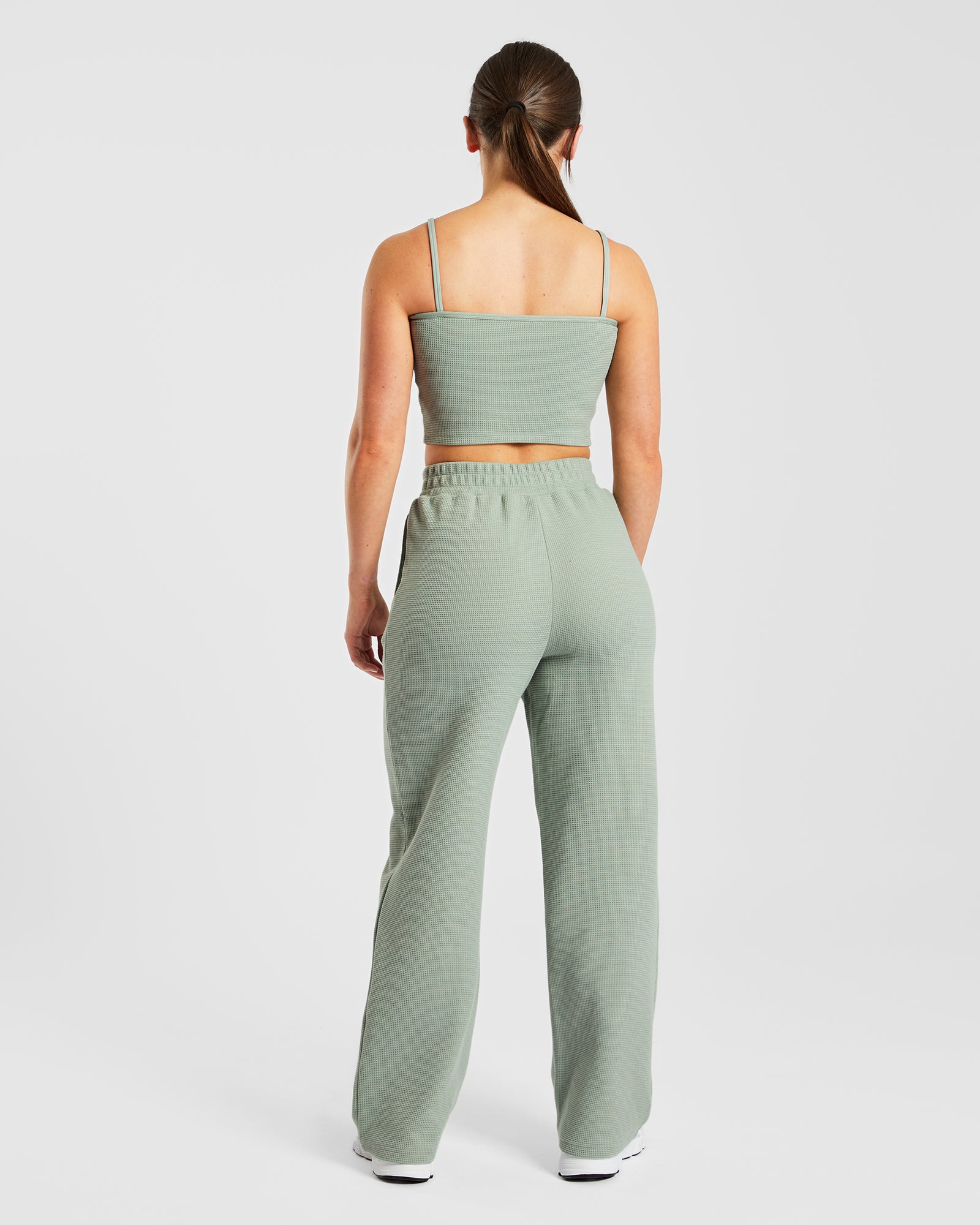 Pantalon de jogging droit gaufré - Vert sauge