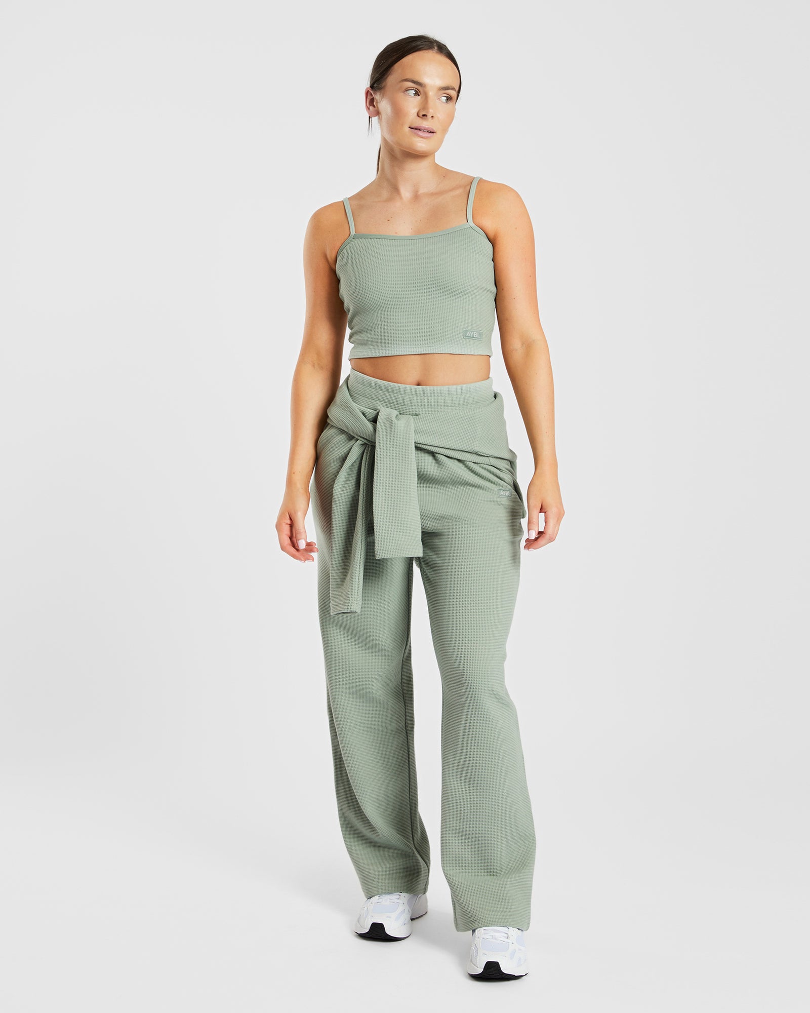 Pantalon de jogging droit gaufré - Vert sauge