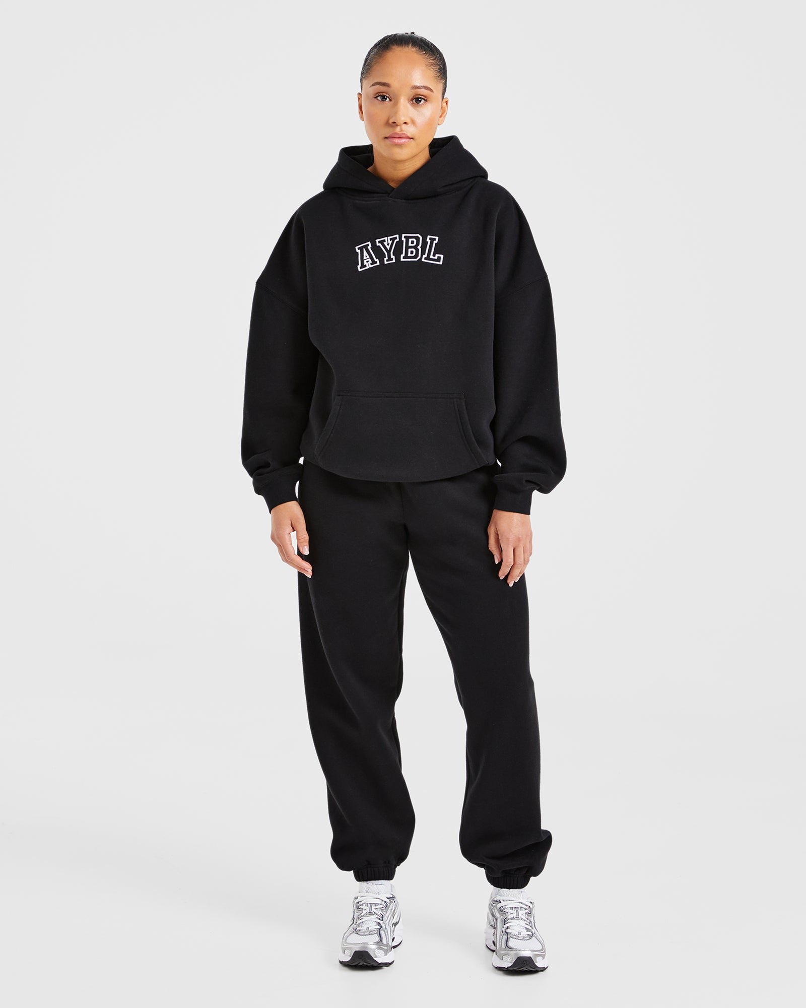 Varsity Embroidered Oversized Hoodie - Black