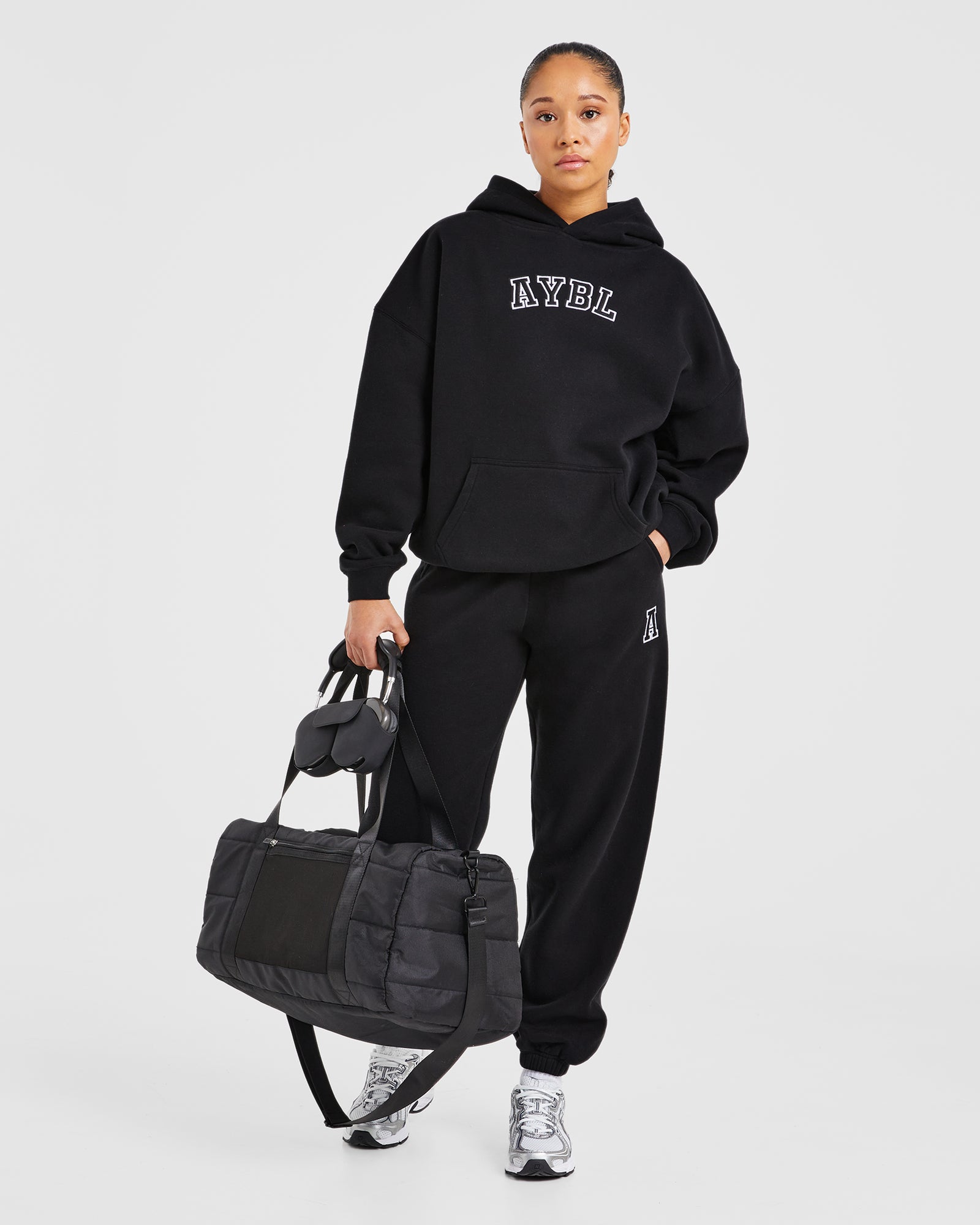Varsity Embroidered Oversized Hoodie - Black