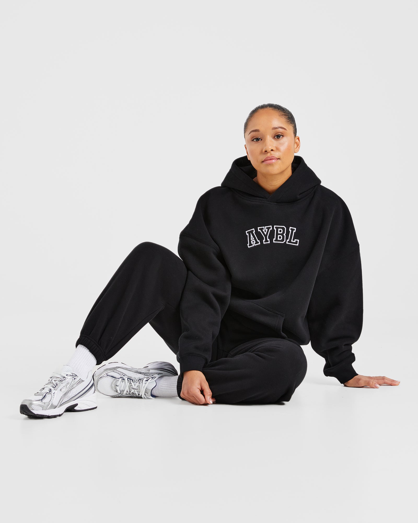 Varsity Embroidered Oversized Hoodie - Black