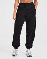 Varsity Embroidered Oversized Joggers - Black