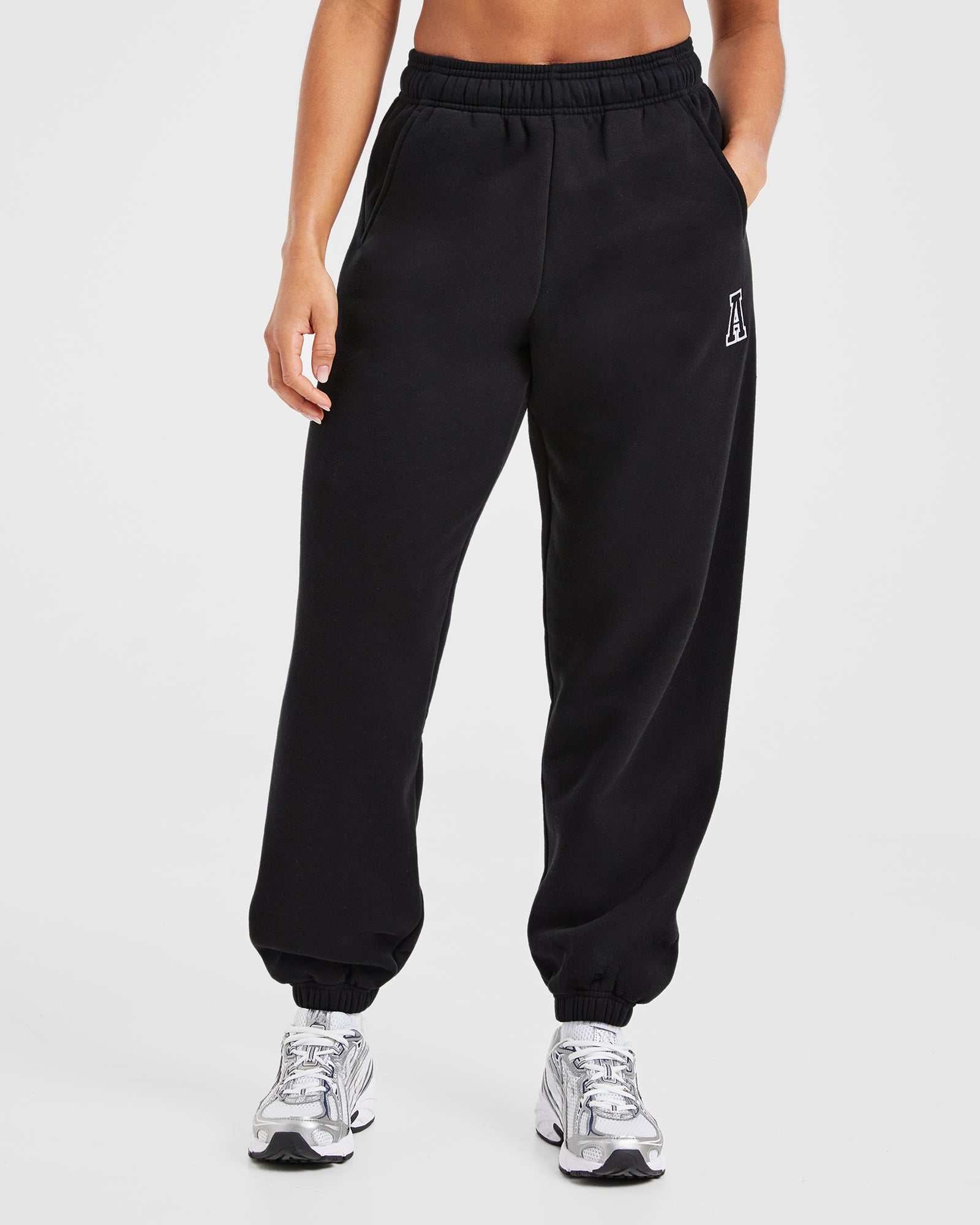 Varsity Embroidered Oversized Joggers - Black