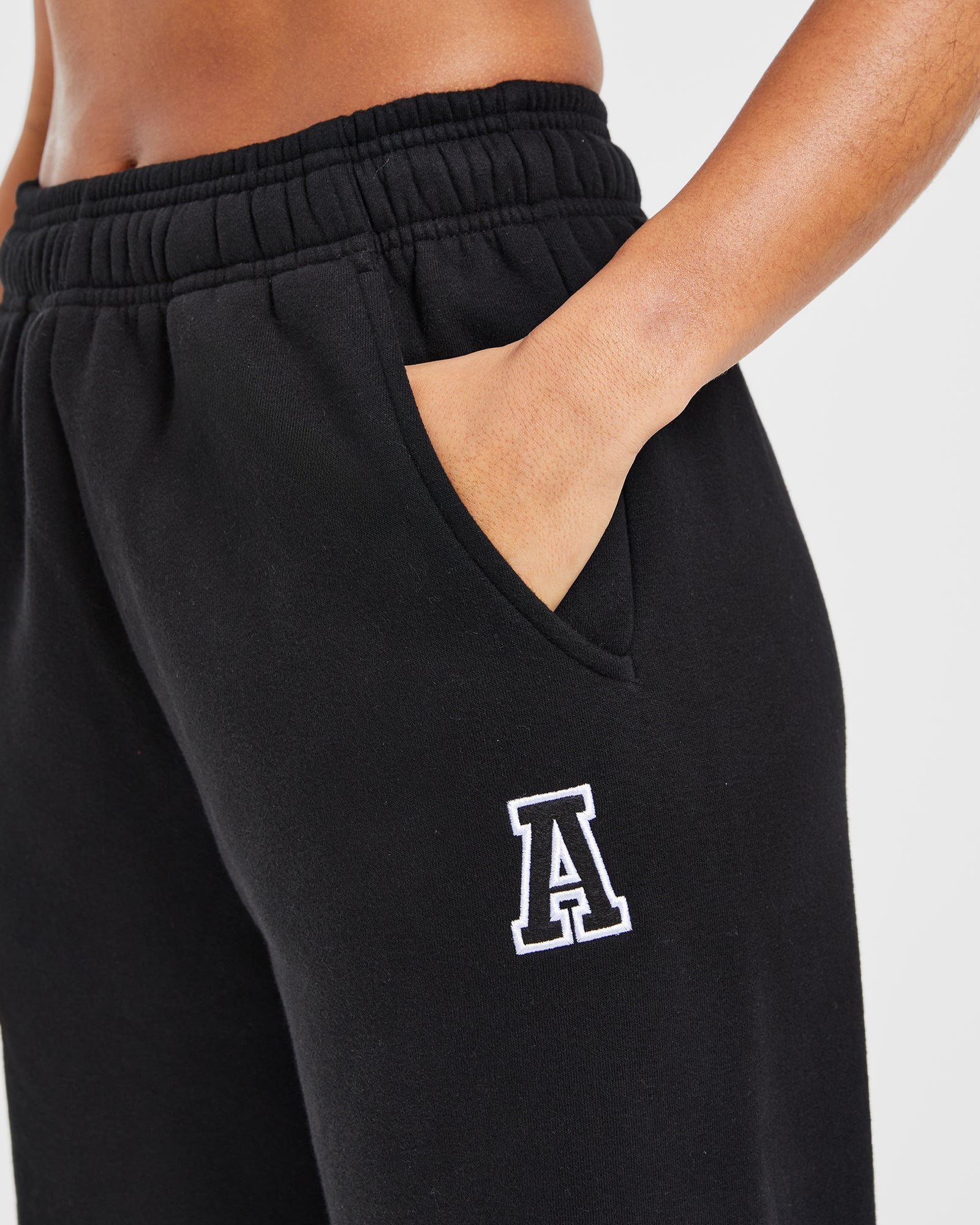 Varsity Embroidered Oversized Straight Leg Joggers - Black