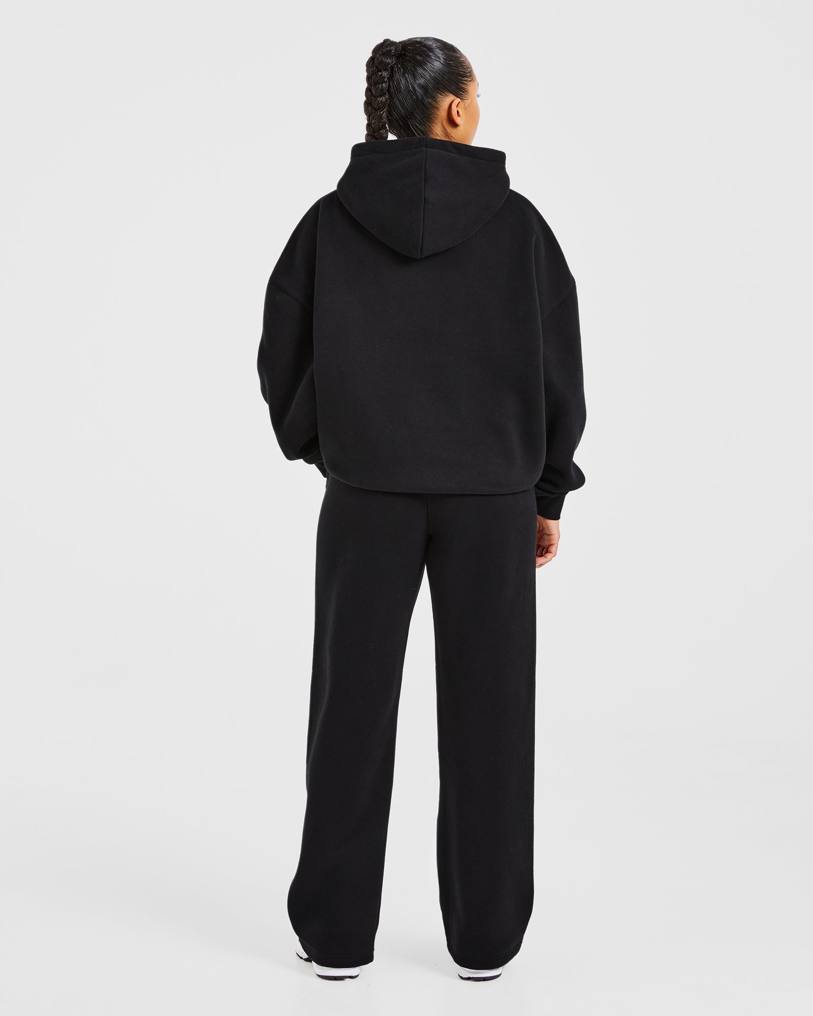 Varsity Embroidered Oversized Straight Leg Joggers - Black