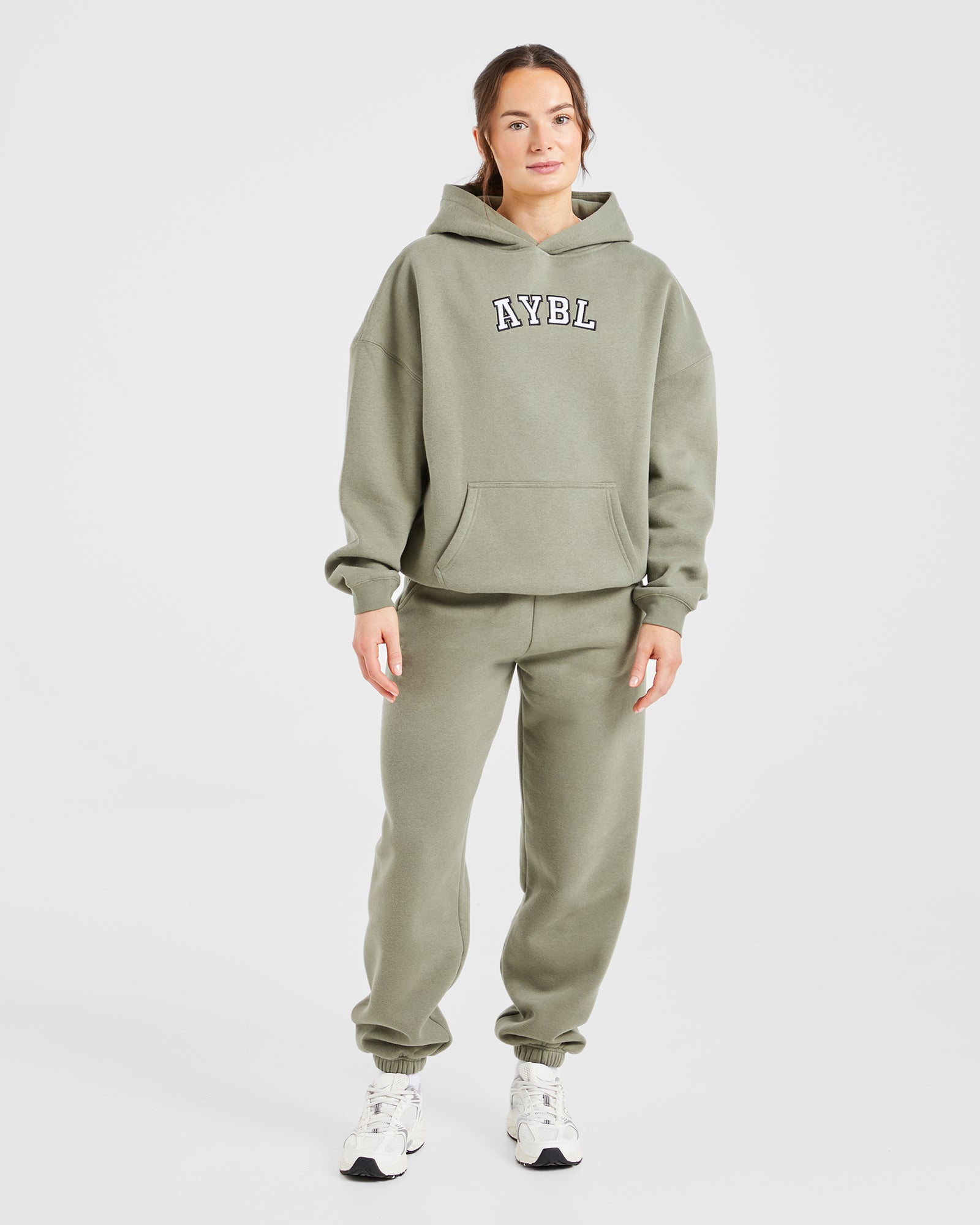 Varsity Embroidered Oversized Hoodie - Muted Olive