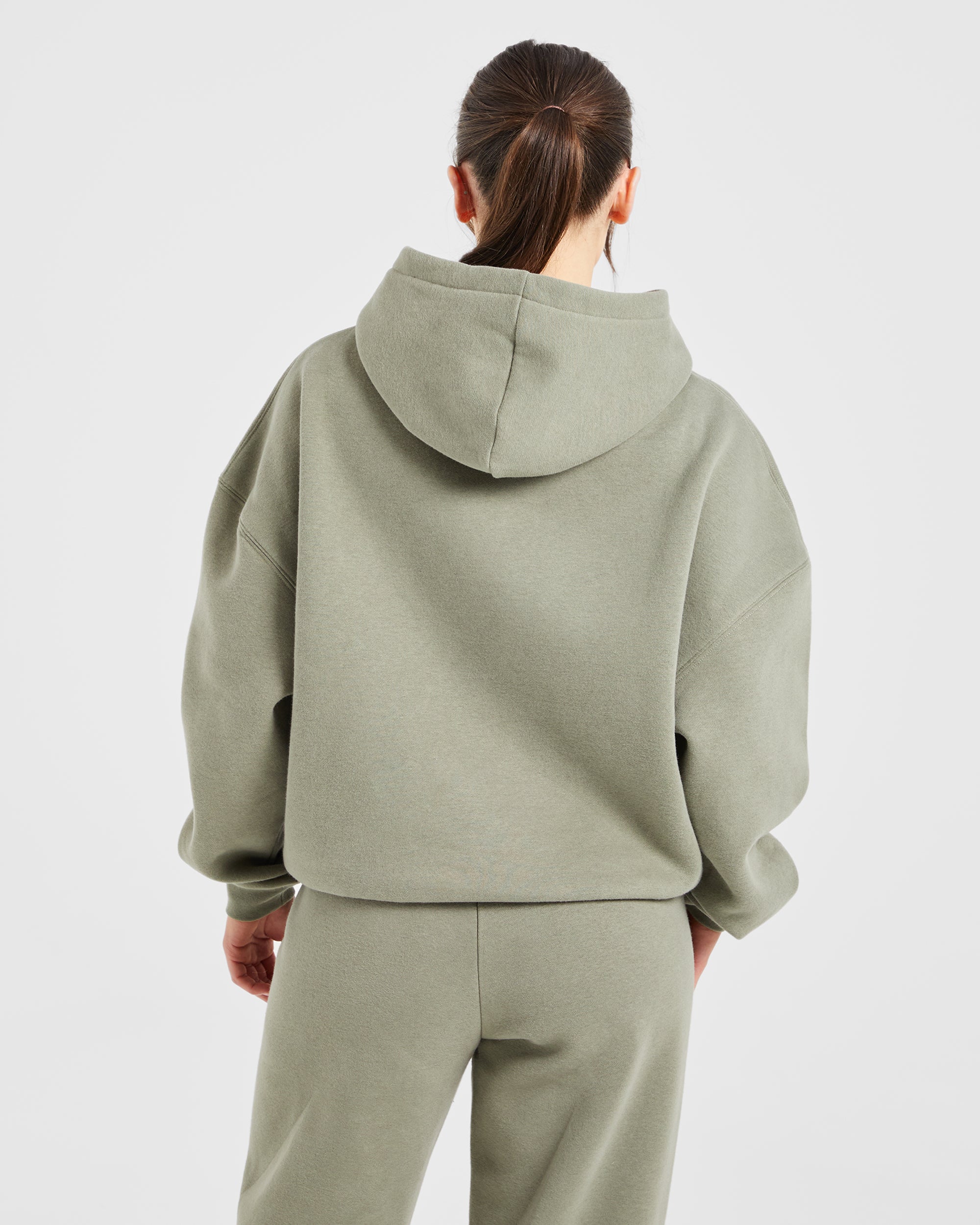 Varsity Embroidered Oversized Hoodie - Muted Olive