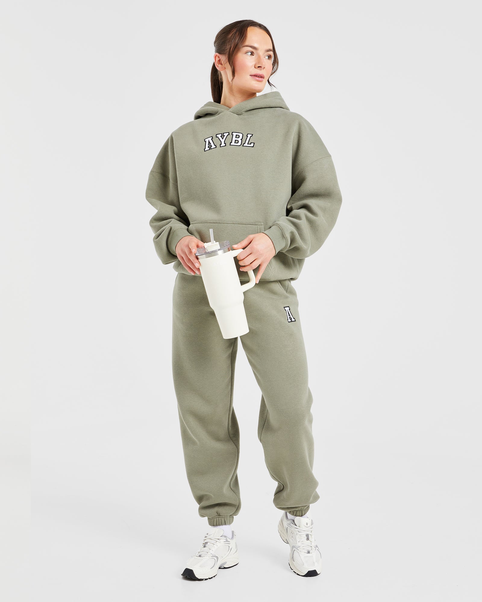 Varsity Embroidered Oversized Joggers - Muted Olive